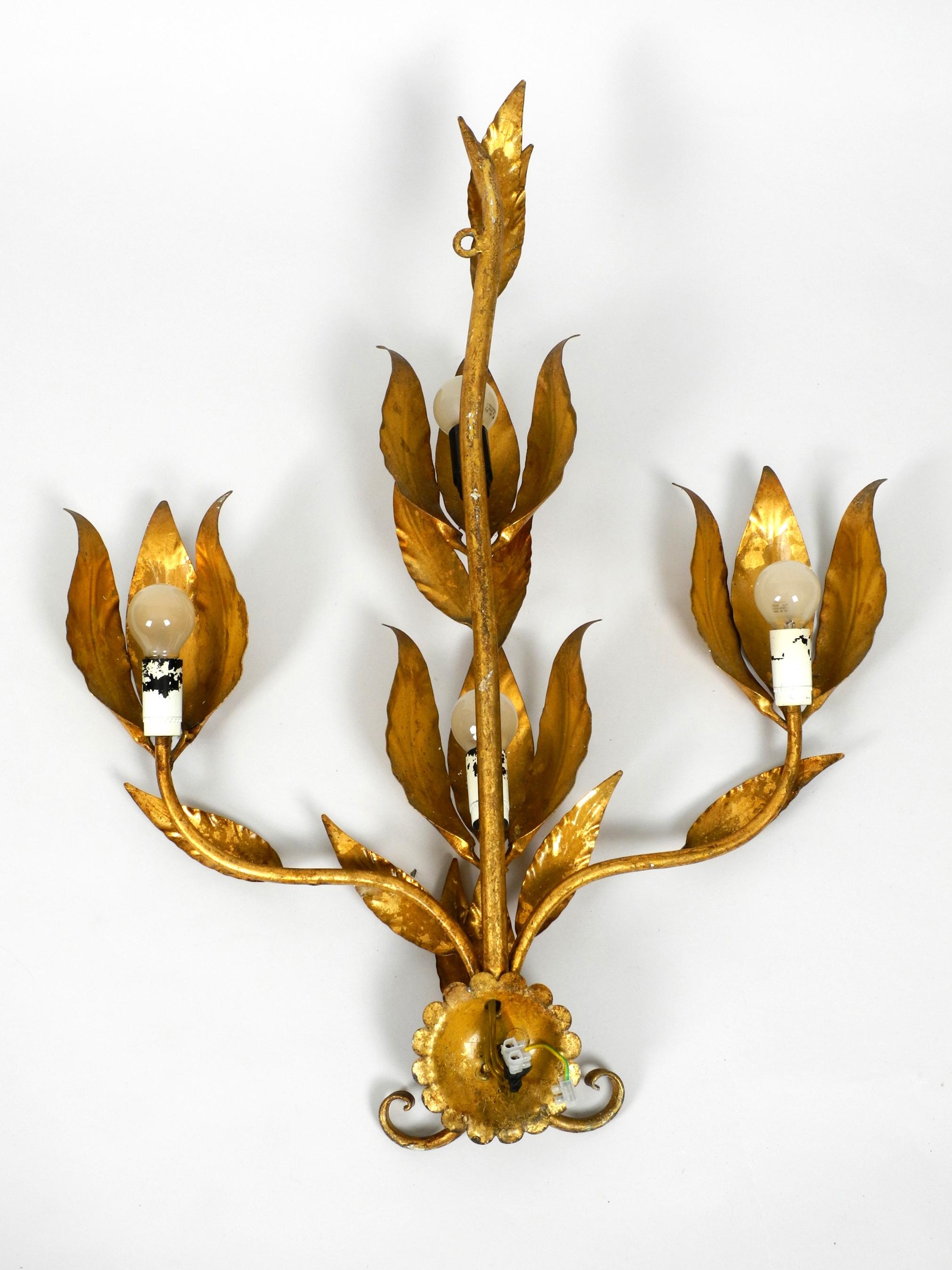Rare 1970s Large Gilded Florentine Wall Lamp For Sale 1
