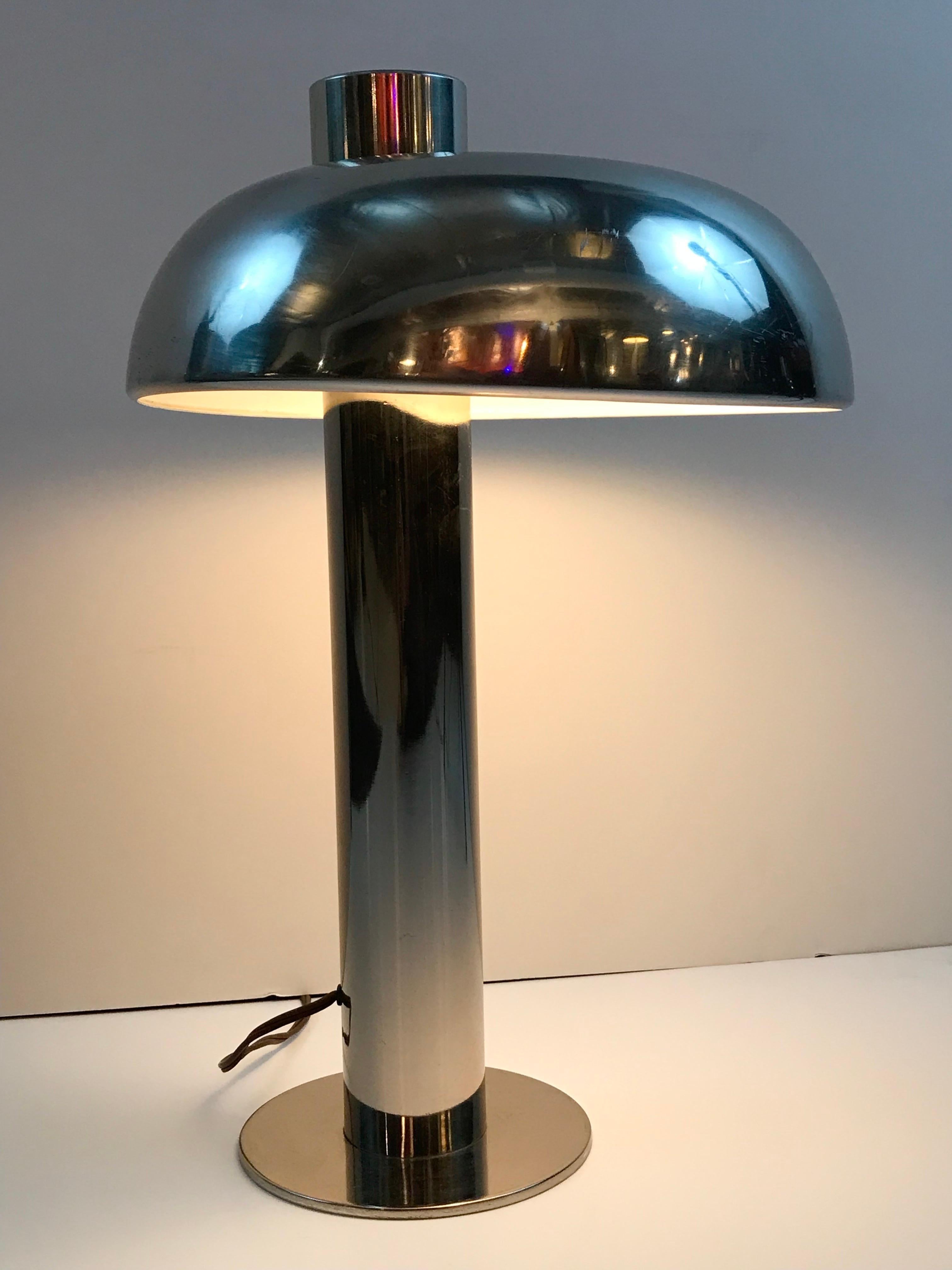 American Rare 1970's Laurel Chromed Steel Desk Lamp with Sculptural Cantilevered Shade