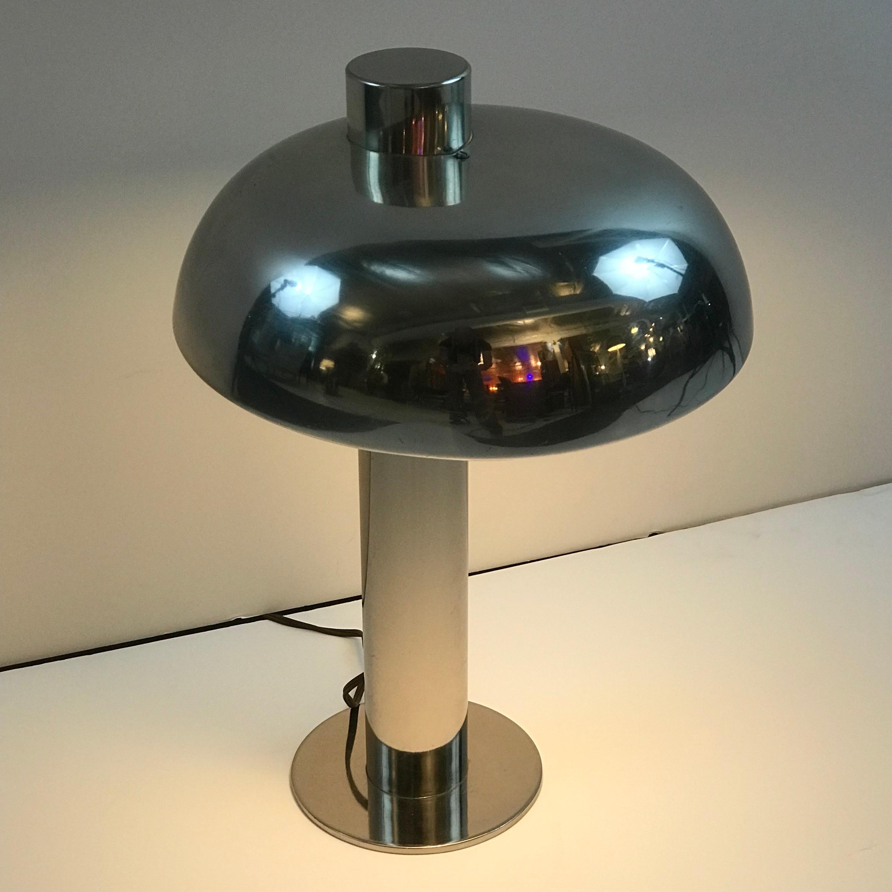 Rare 1970's Laurel Chromed Steel Desk Lamp with Sculptural Cantilevered Shade 1