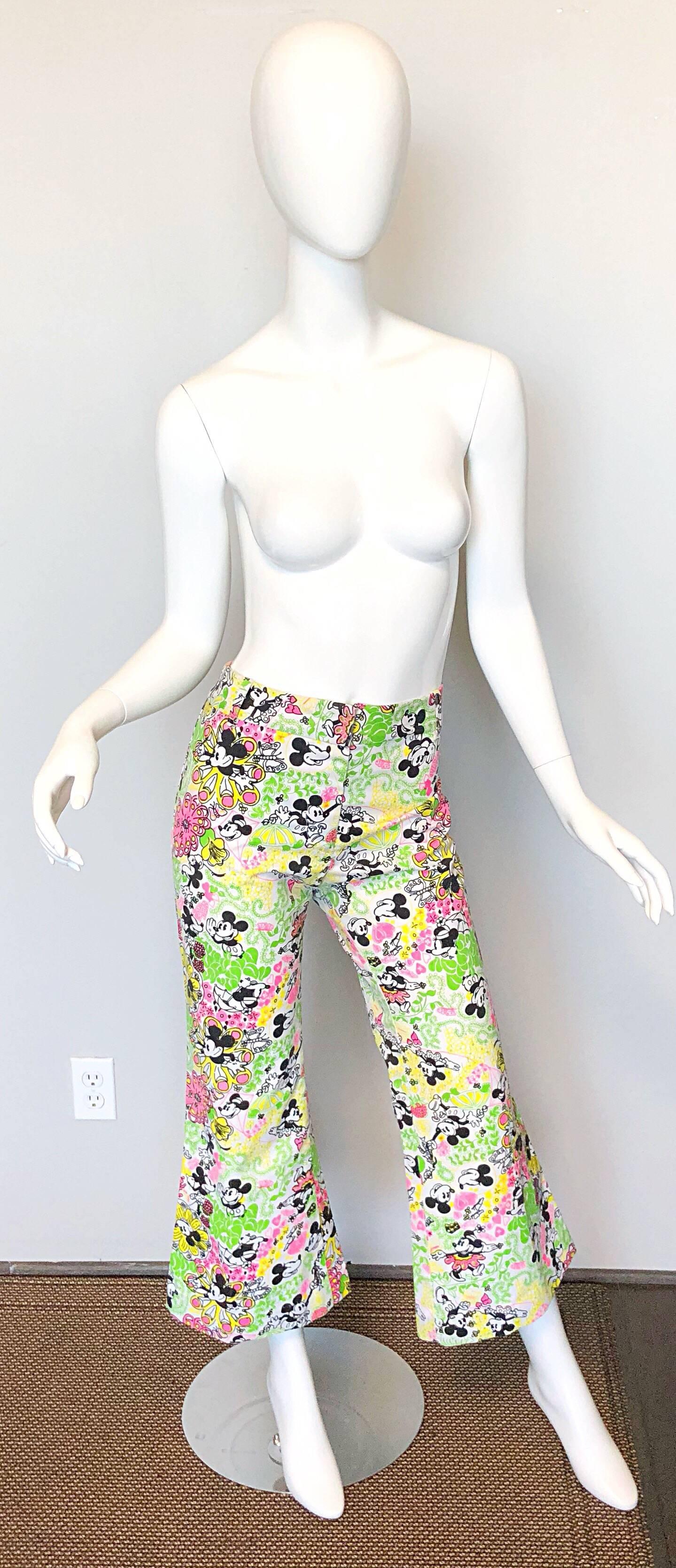 Rare 1970s Lilly Pulitzer ' The Lilly ' Mickey Mouse Disney Vintage Bell Bottoms 1