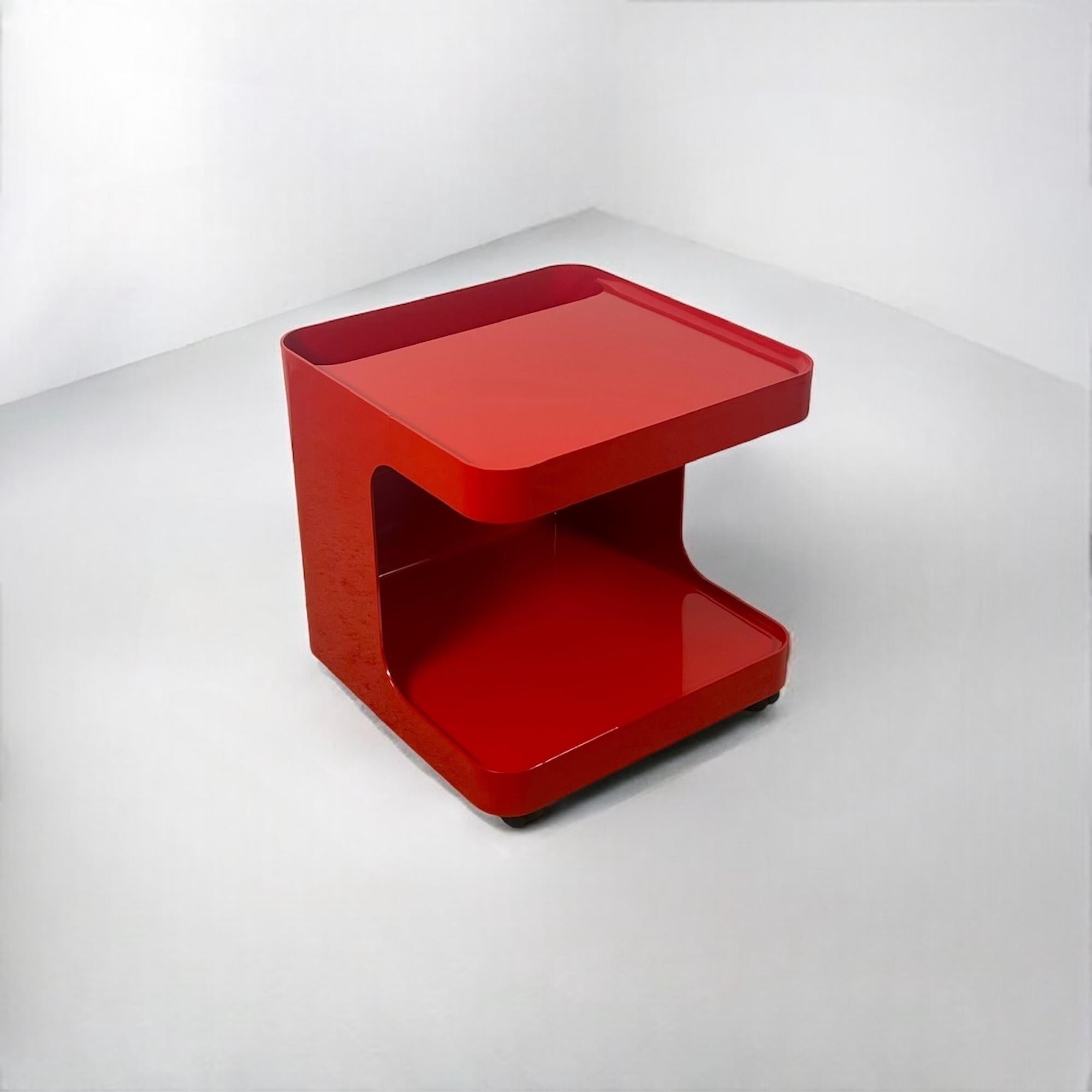 Space Age Rare 1970s Longato 'Game' Bar Cart in Vibrant Red By Marcello Siard