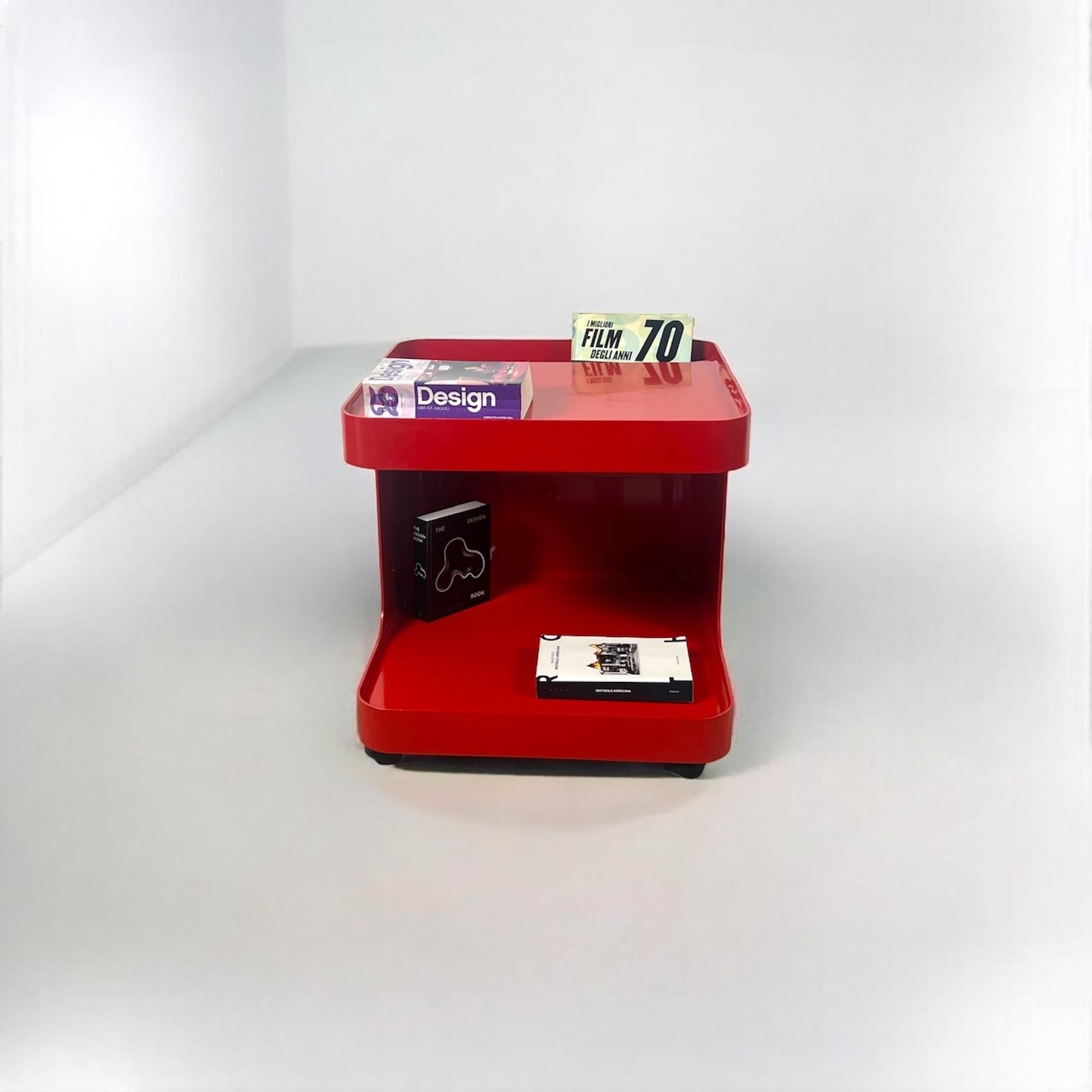 Plastic Rare 1970s Longato 'Game' Bar Cart in Vibrant Red By Marcello Siard