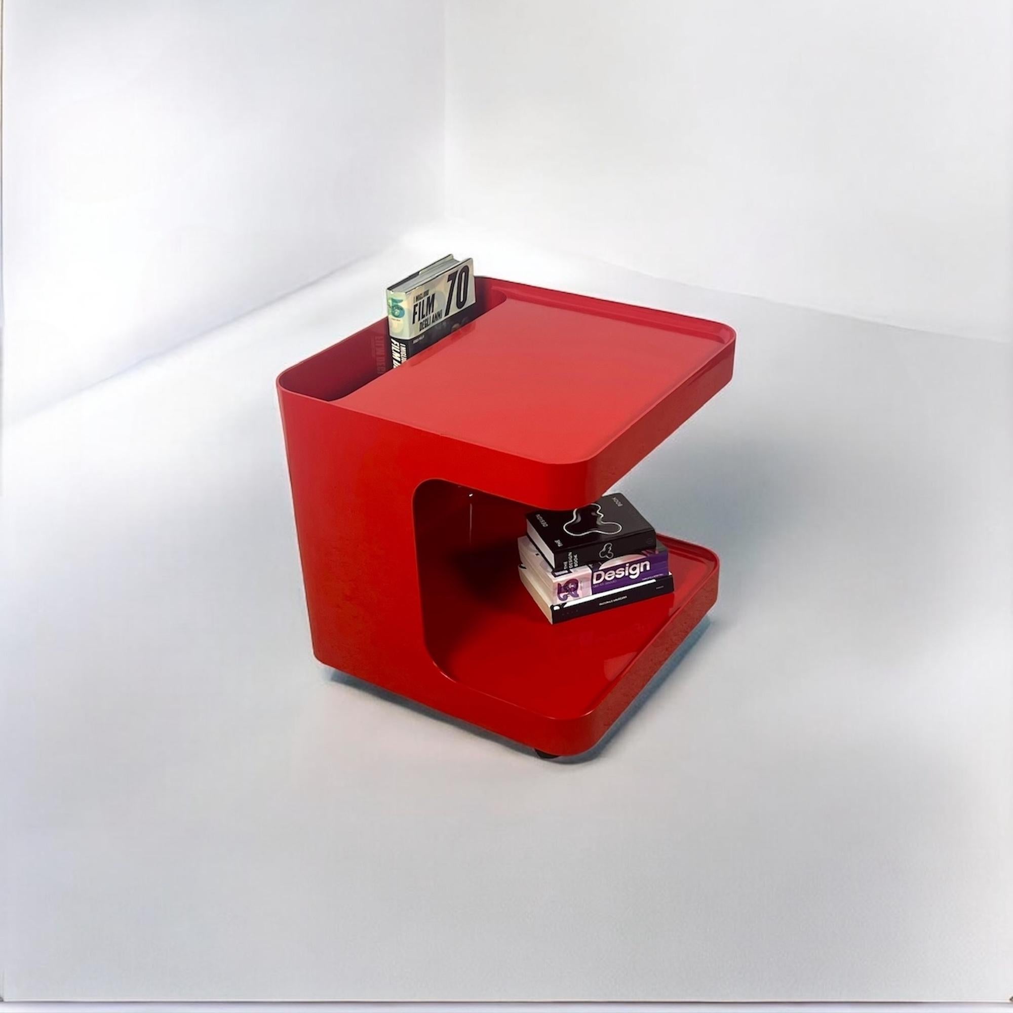 Rare 1970s Longato 'Game' Bar Cart in Vibrant Red By Marcello Siard 1