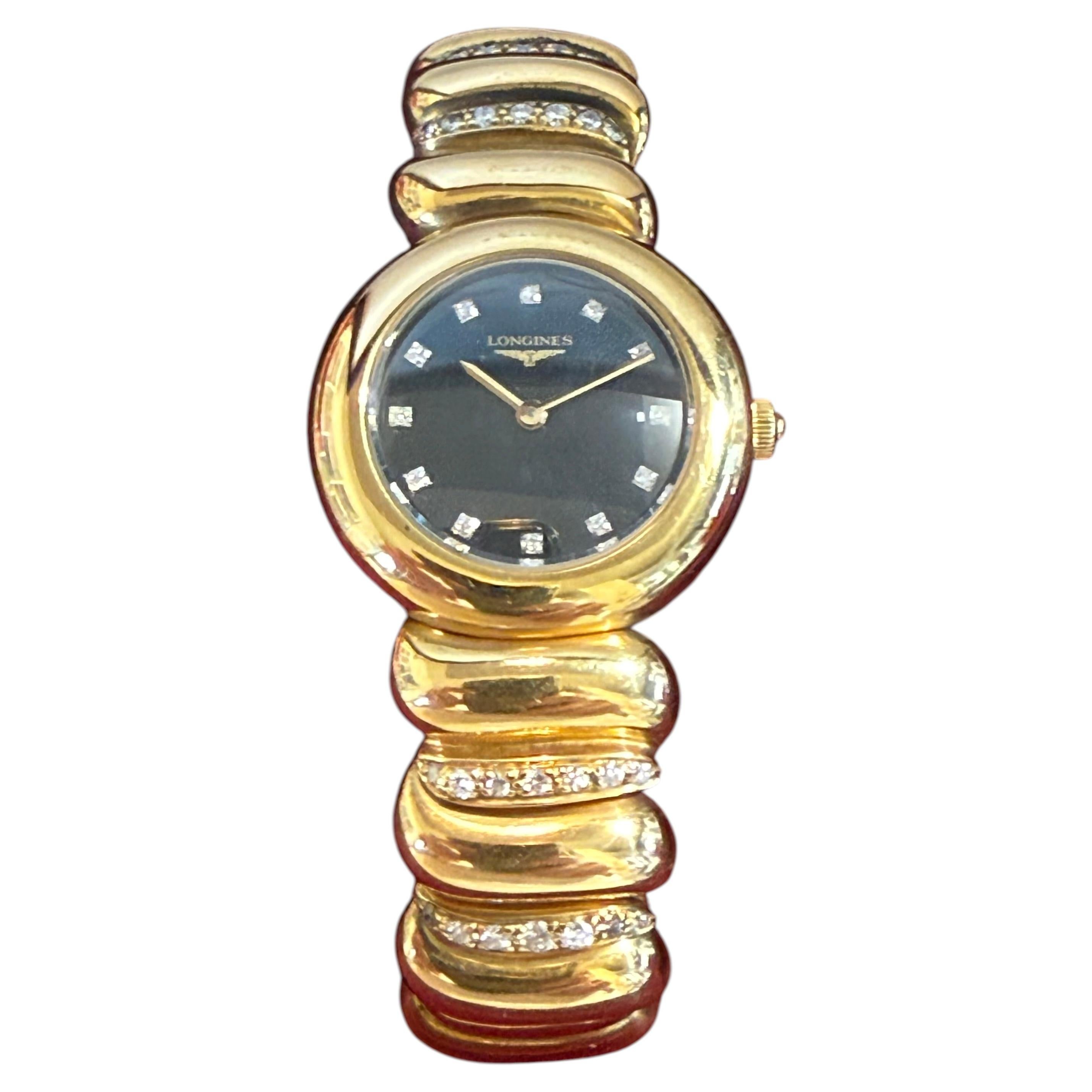 Raro orologio da donna Longines degli anni '70 in oro giallo 18KT e diamanti in vendita
