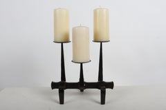 Rare 1970s MCM János Lehoczky Artisan Brutalist Hand Wrought Steel Candle Holder