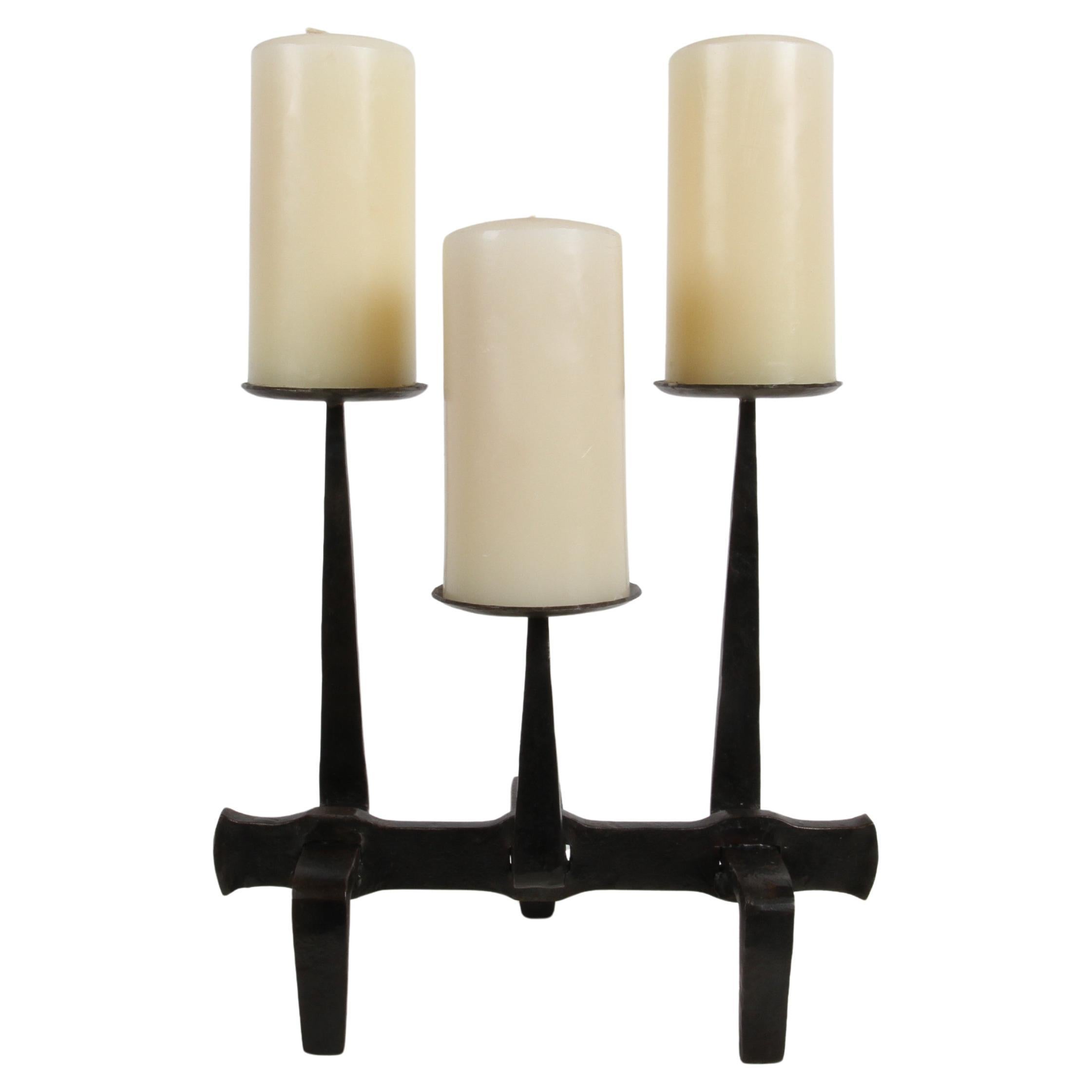 Rare 1970s MCM János Lehoczky Artisan Brutalist Hand Wrought Steel Candle Holder