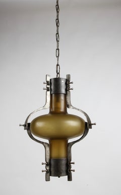 Rare 1970s MCM János Lehoczky Artisan Brutalist Hand Wrought Steel Chandelier