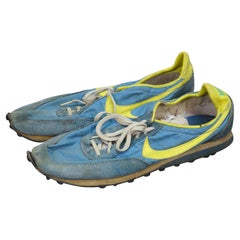 Rare 1970s Nike Waffle Racing Flat Blue Yellow Running Trainer Moon Shoes US 12