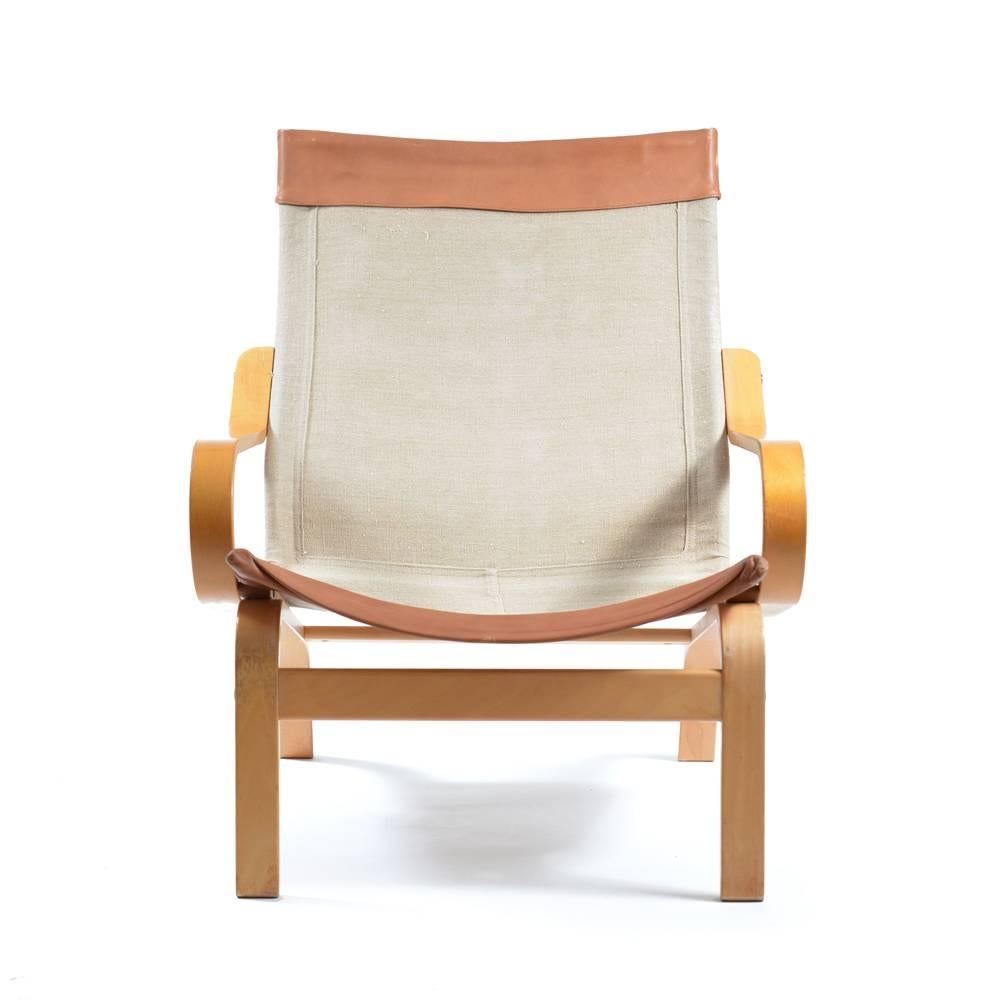 Rare 1970s Noboru Nakamura Bore Armchairs for Ikea in Leather and Linen For Sale 2