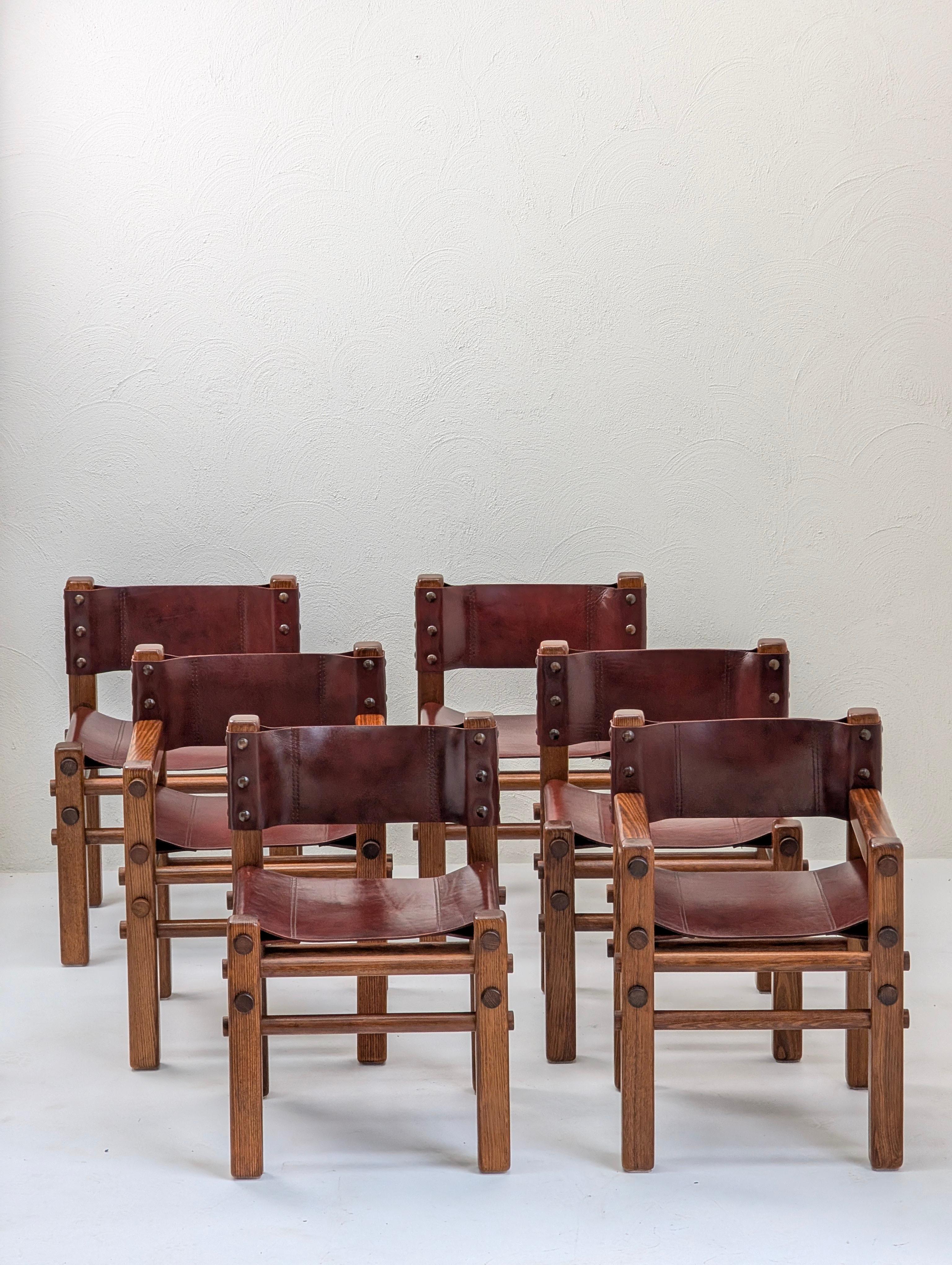 Seltene 1970er Norman Archibald 'Nore' Esszimmerstühle mit Lederrücken (Satz von 6) im Angebot 3