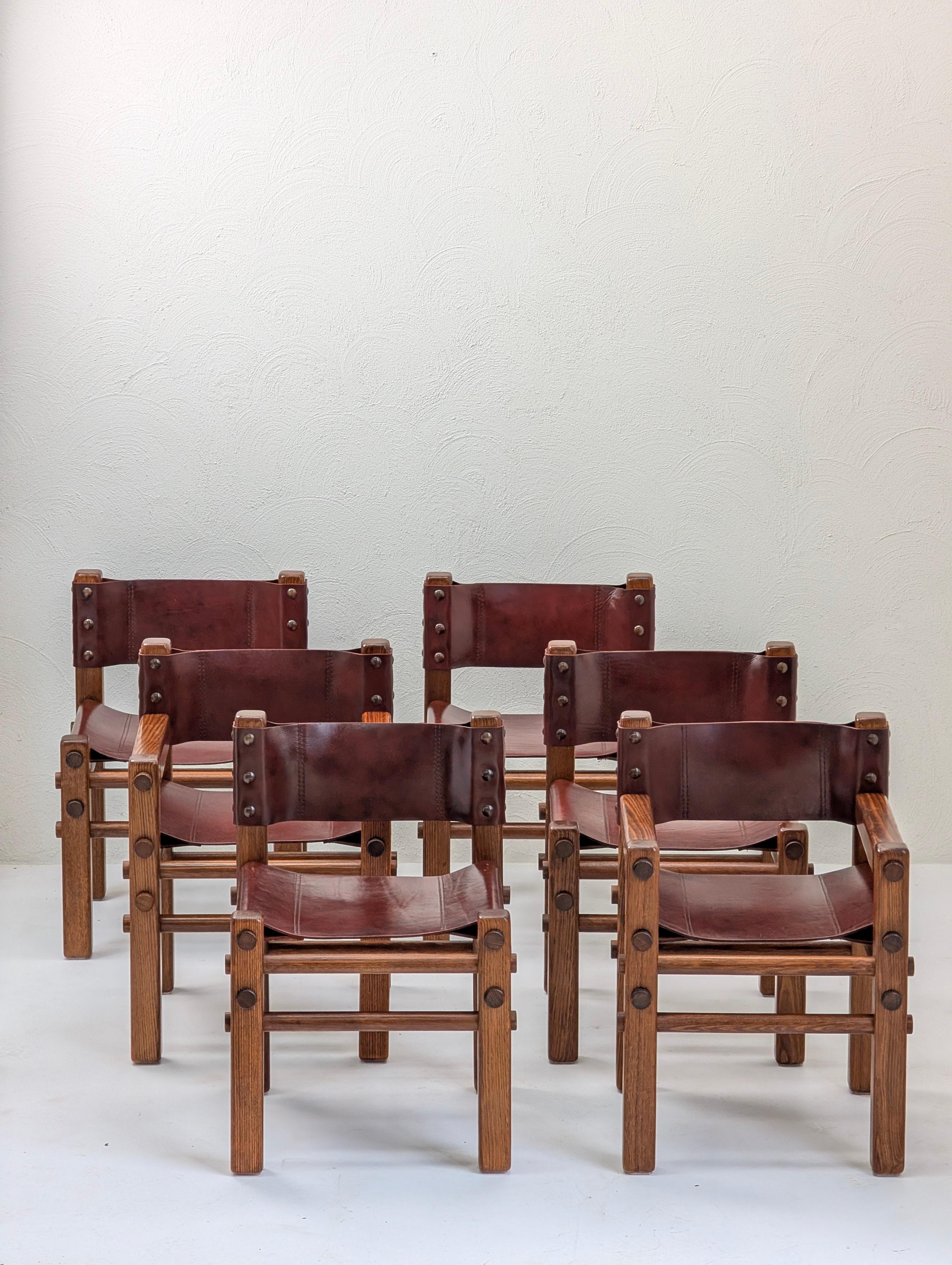 Seltene 1970er Norman Archibald 'Nore' Esszimmerstühle mit Lederrücken (Satz von 6) im Angebot 5