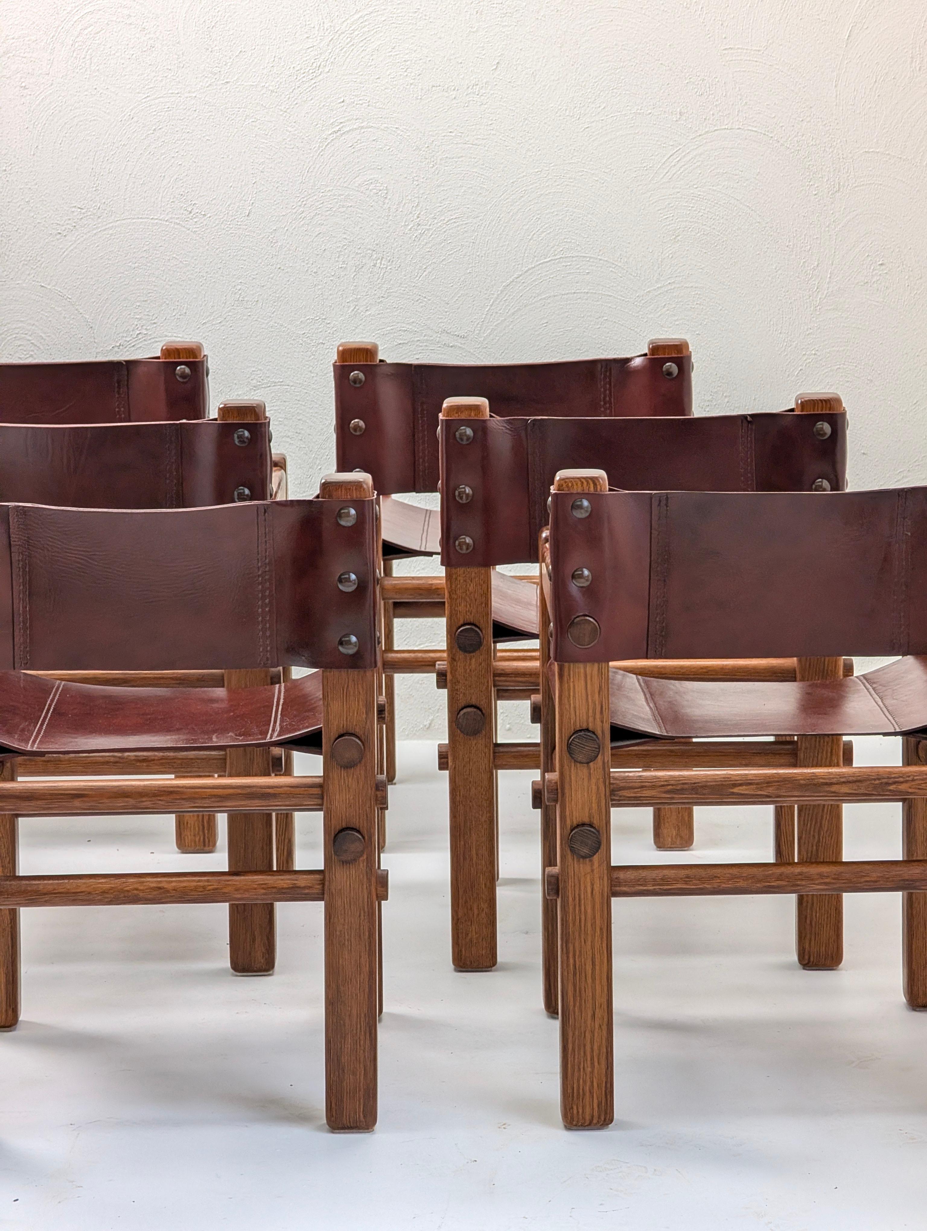 Seltene 1970er Norman Archibald 'Nore' Esszimmerstühle mit Lederrücken (Satz von 6) im Angebot 8