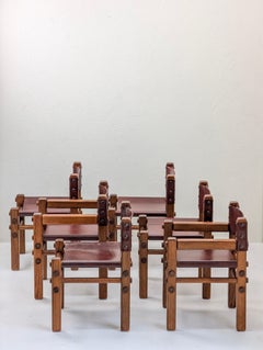 Rare sedie da pranzo con schienale in pelle Norman Archibald 'Nore' degli anni '70 (set di 6)