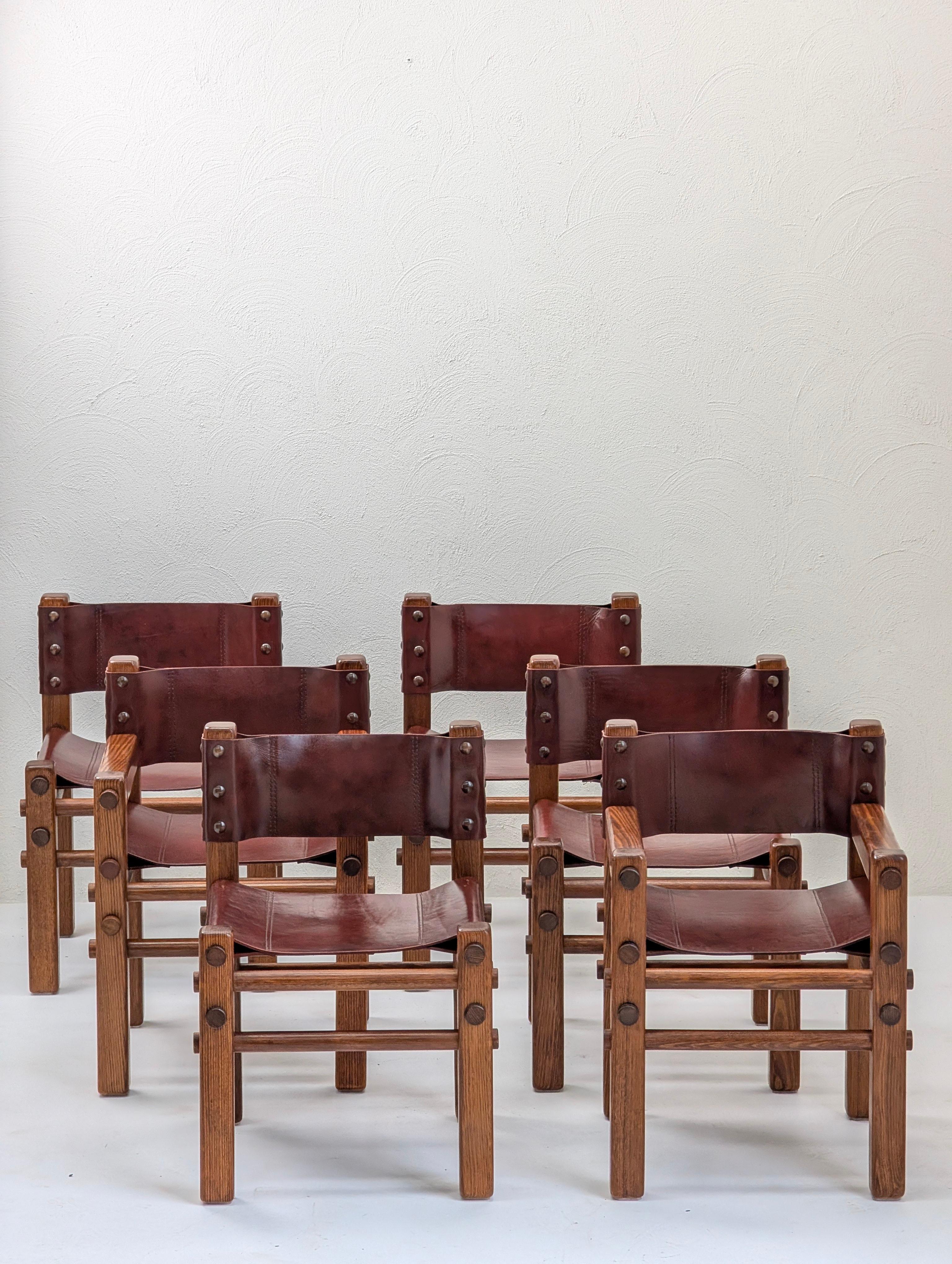 Seltene 1970er Norman Archibald 'Nore' Esszimmerstühle mit Lederrücken (Satz von 6) (Moderne der Mitte des Jahrhunderts) im Angebot