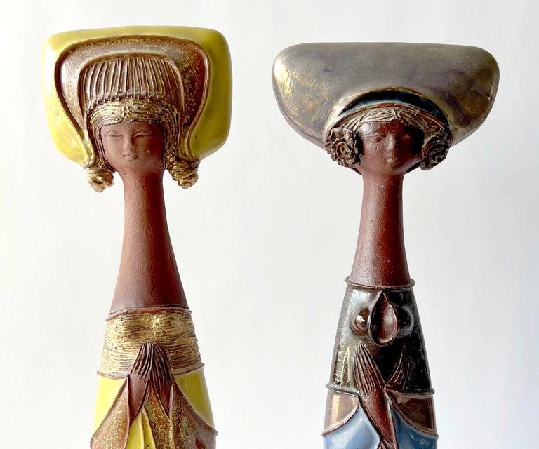 Mid-Century Modern Rare 1970s Pawel Fietkiewicz Polish Modern Ceramic Sisters Figural Sculptures