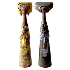 Rare 1970s Pawel Fietkiewicz Polish Modern Ceramic Sisters Figural Sculptures