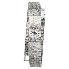 1970s Piaget 18 Karat White Gold Diamond Set Square Bracelet Wristwatch