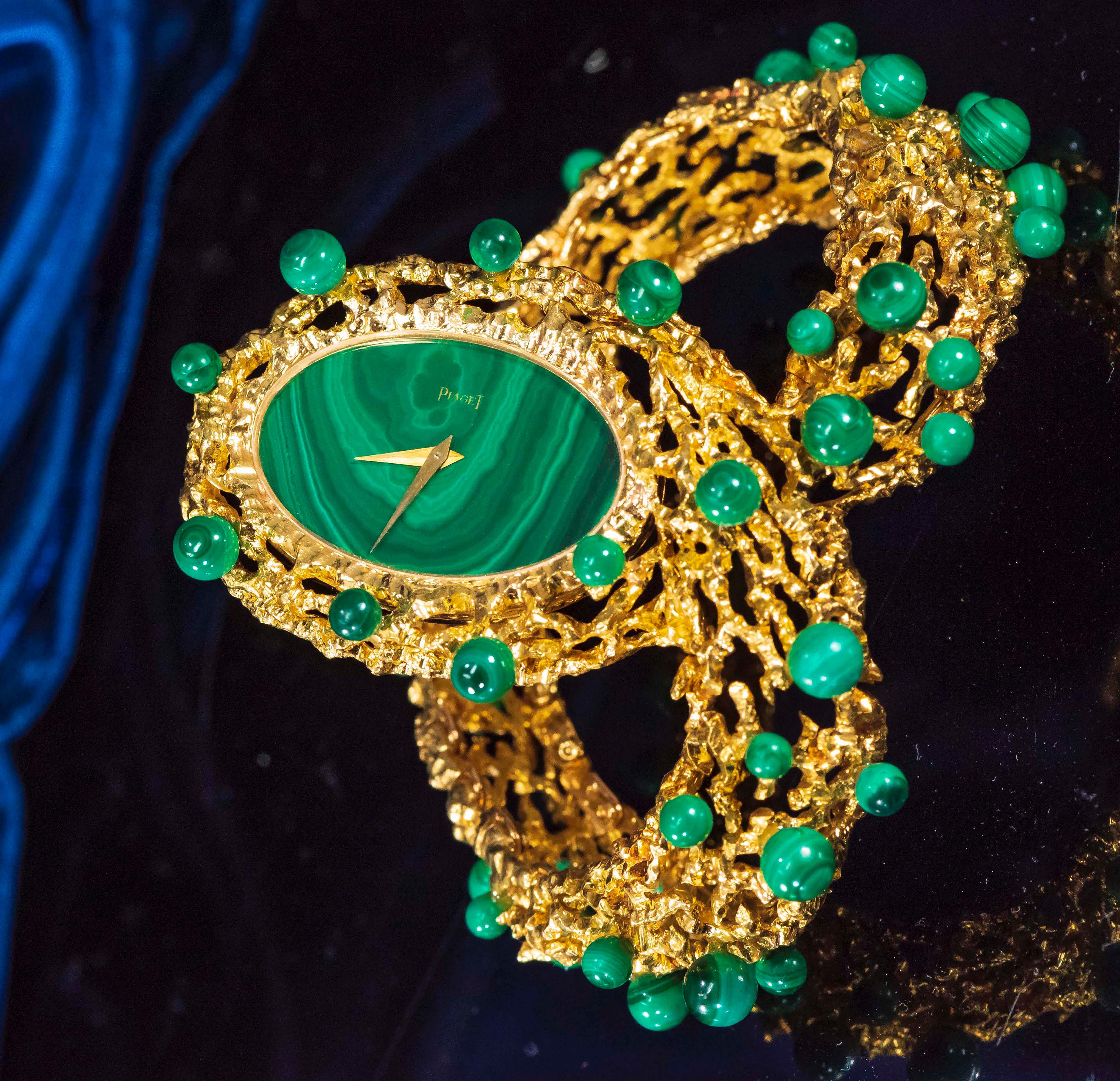 Rare 1970s Piaget Malachite Dial Open Work Textured 