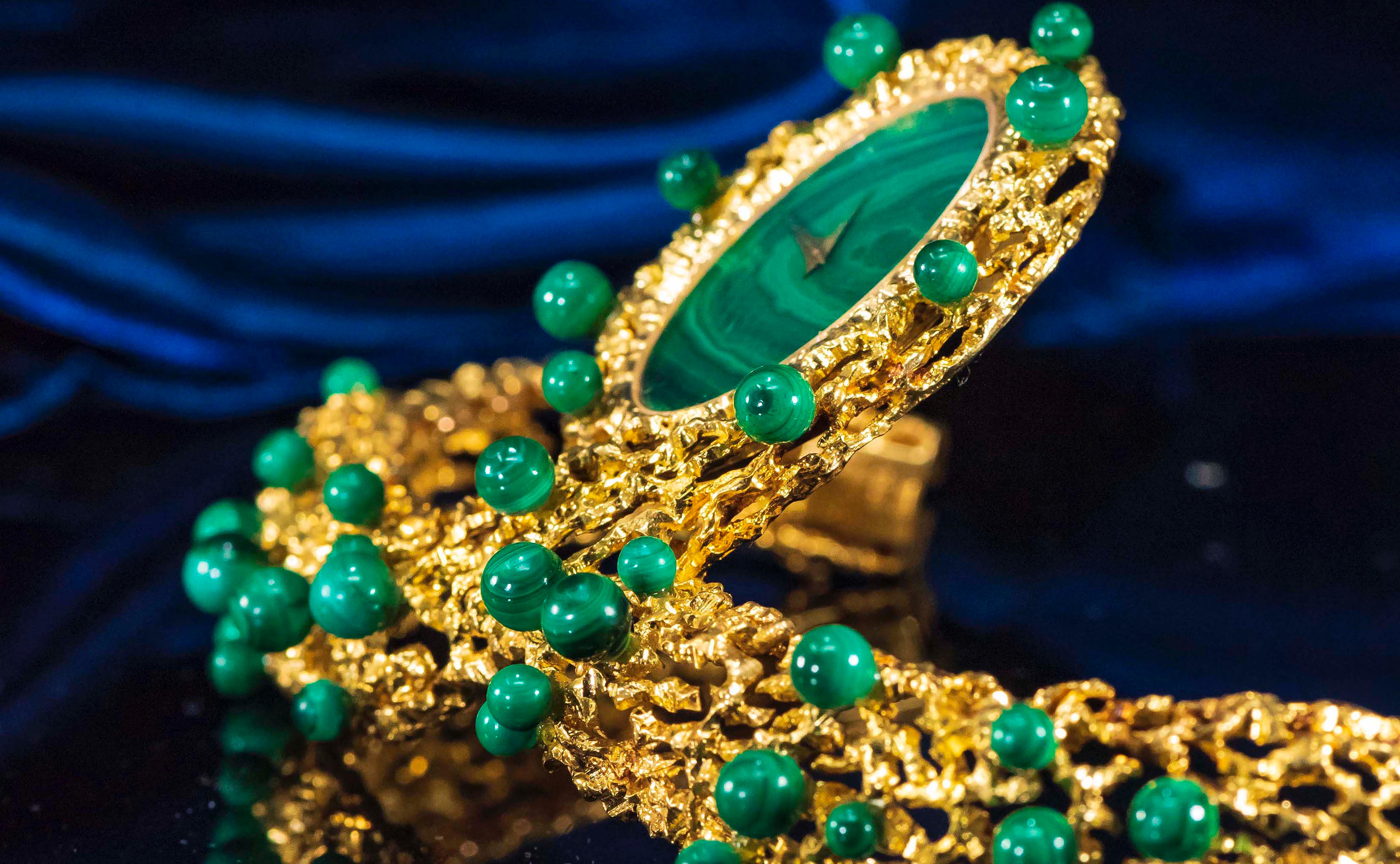 Rare 1970s Piaget Malachite Dial Open Work Textured 
