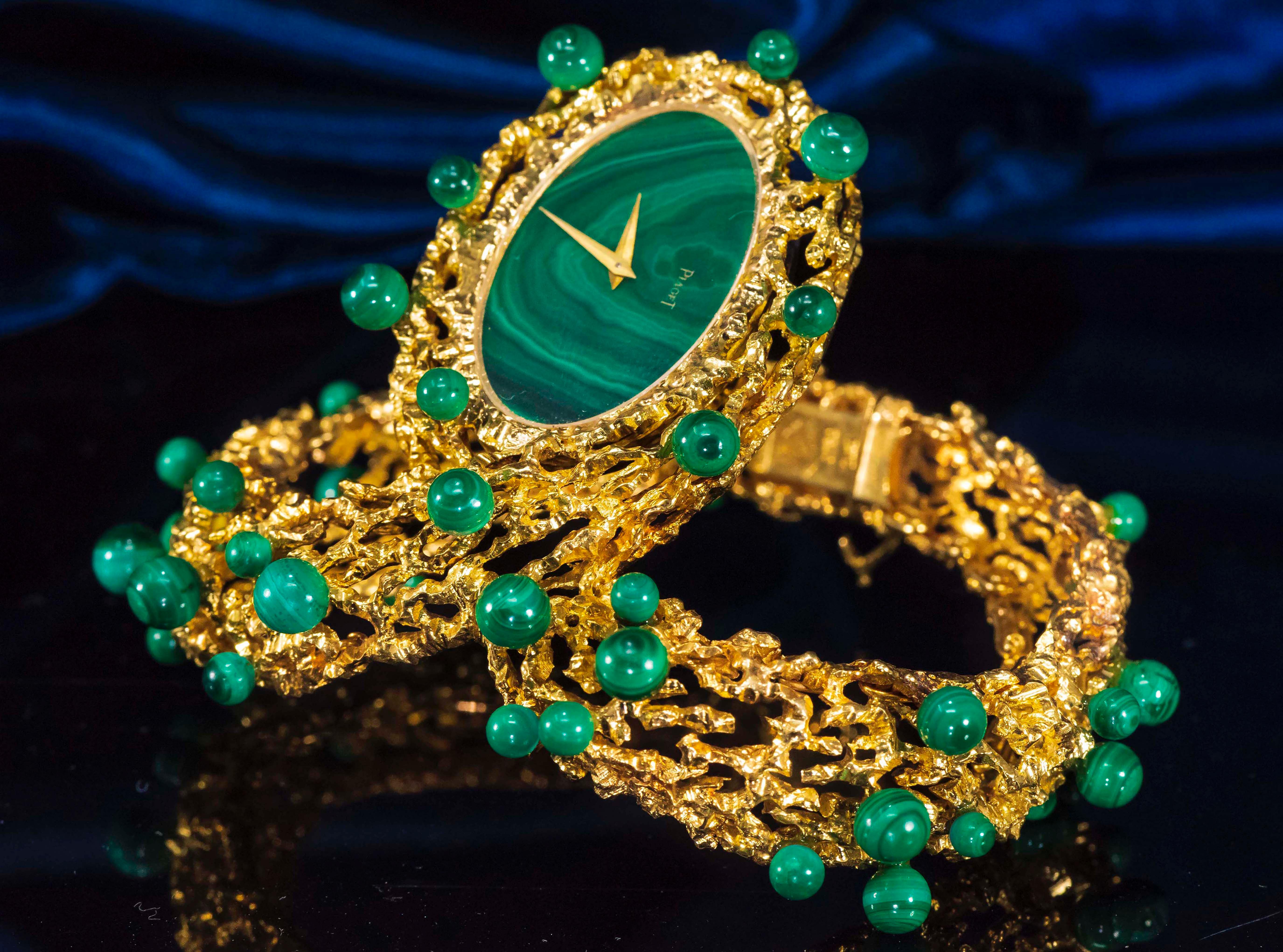 Rare 1970s Piaget Malachite Dial Open Work Textured 