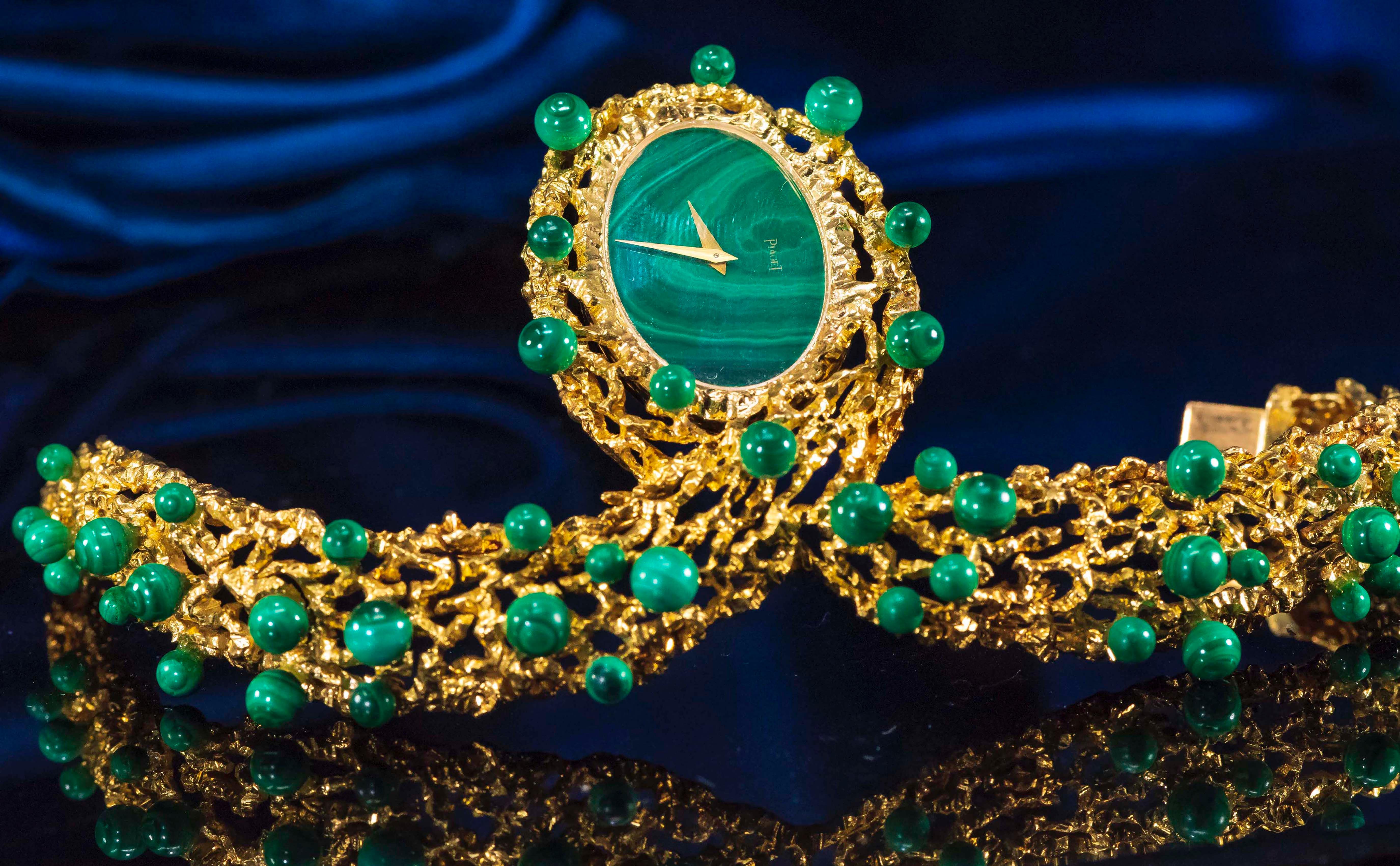Rare 1970s Piaget Malachite Dial Open Work Textured 