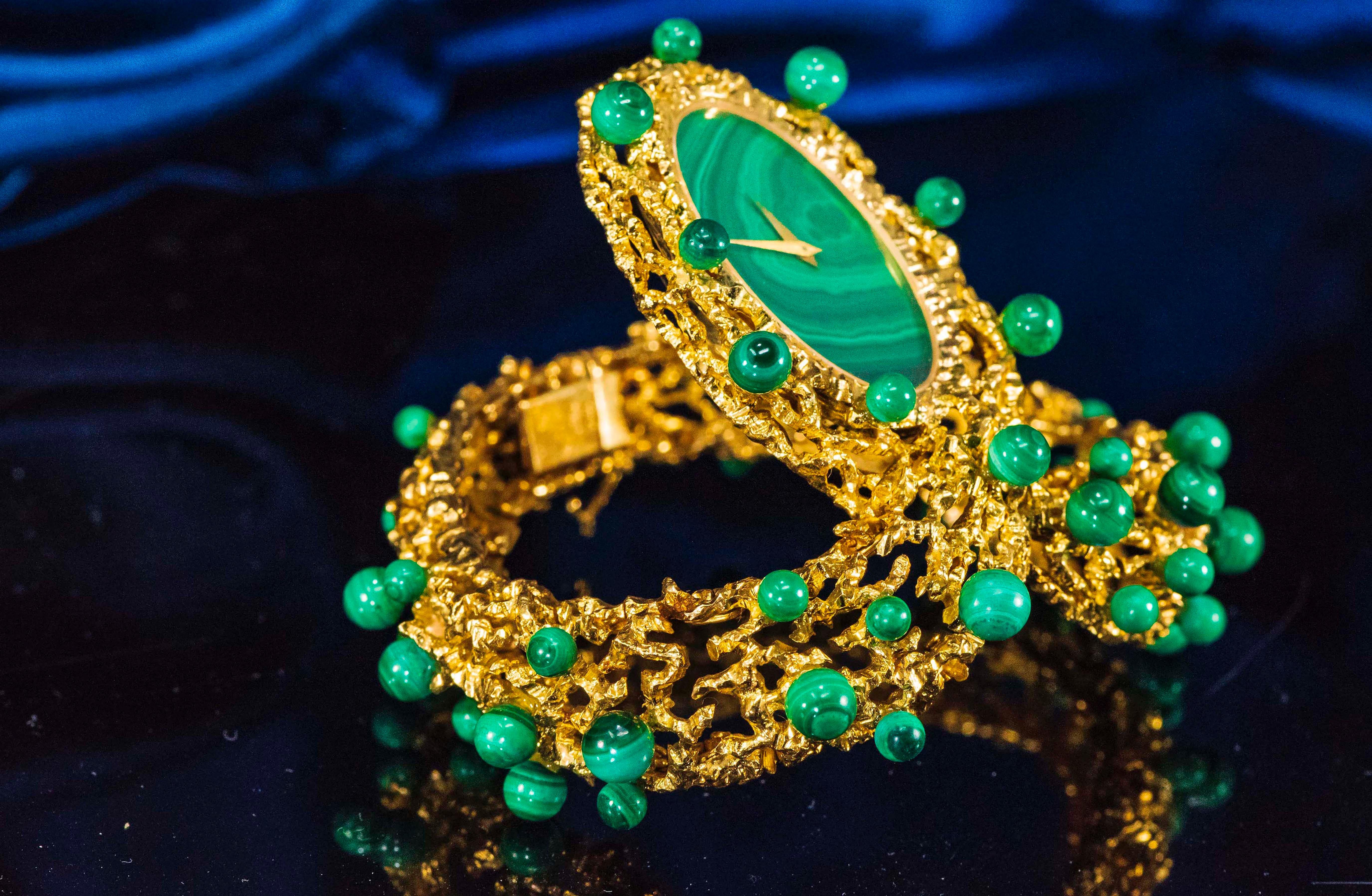 Rare 1970s Piaget Malachite Dial Open Work Textured 