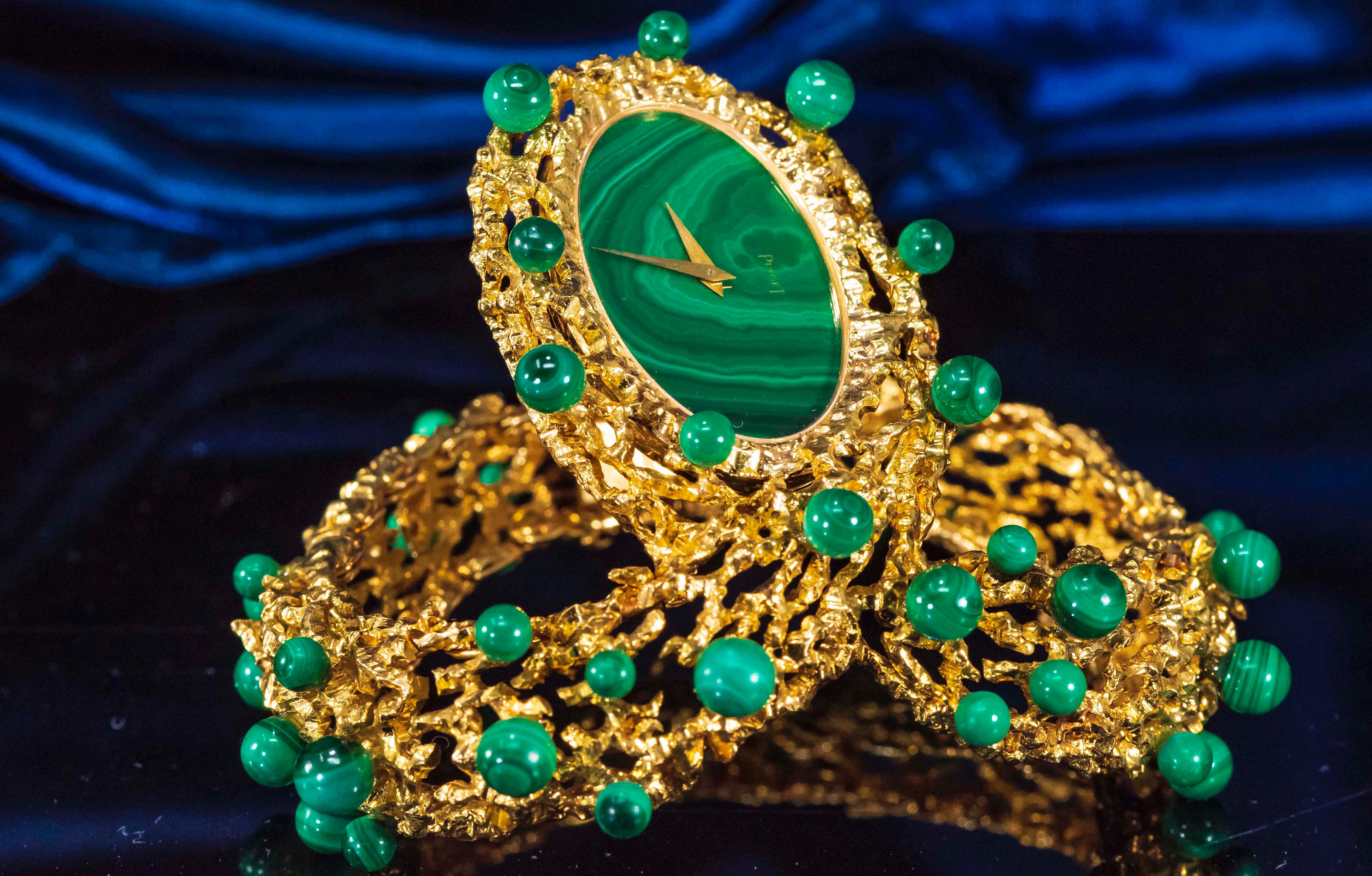 Rare 1970s Piaget Malachite Dial Open Work Textured 