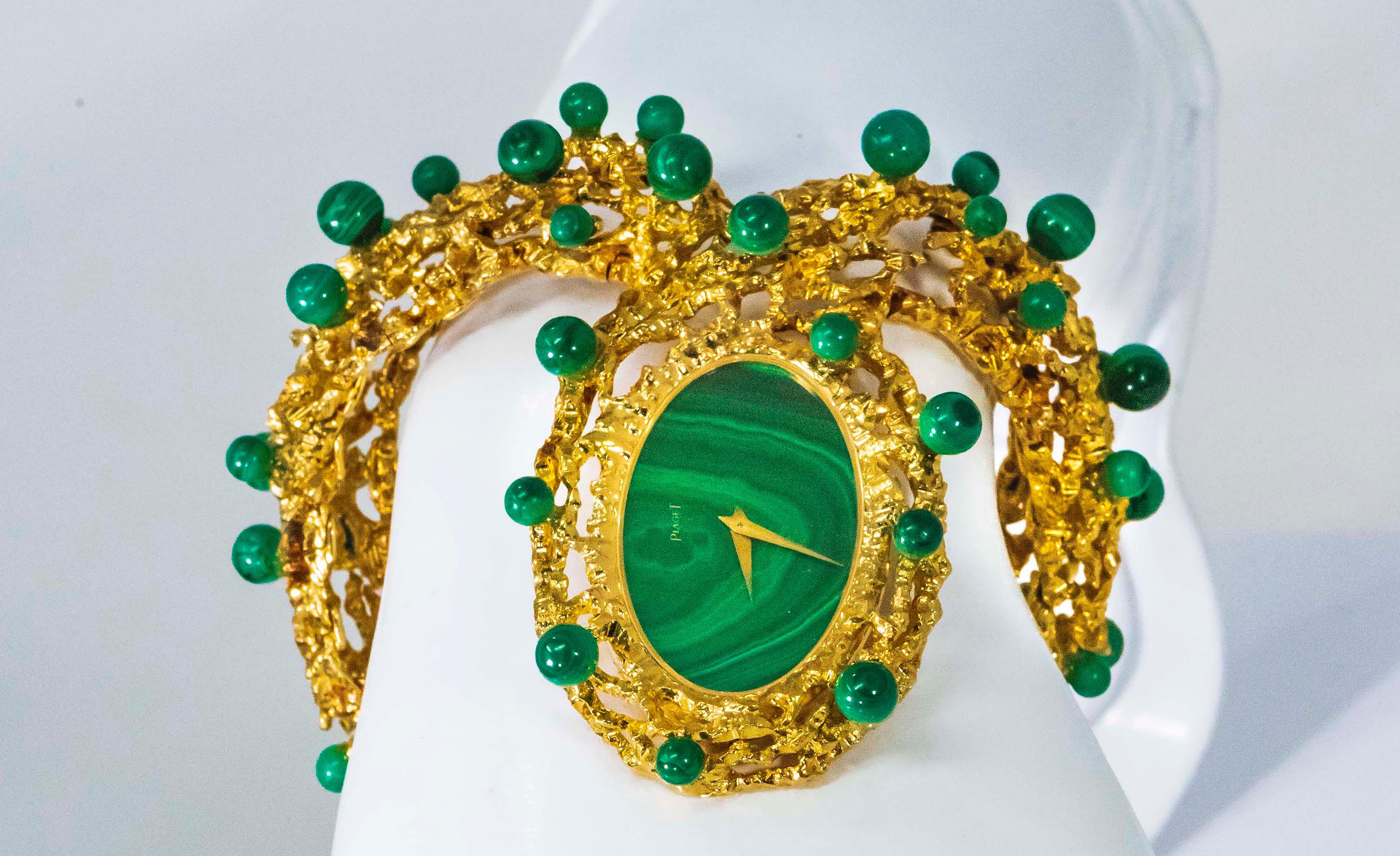 Contemporary Rare 1970s Piaget Malachite Dial Open Work Textured 