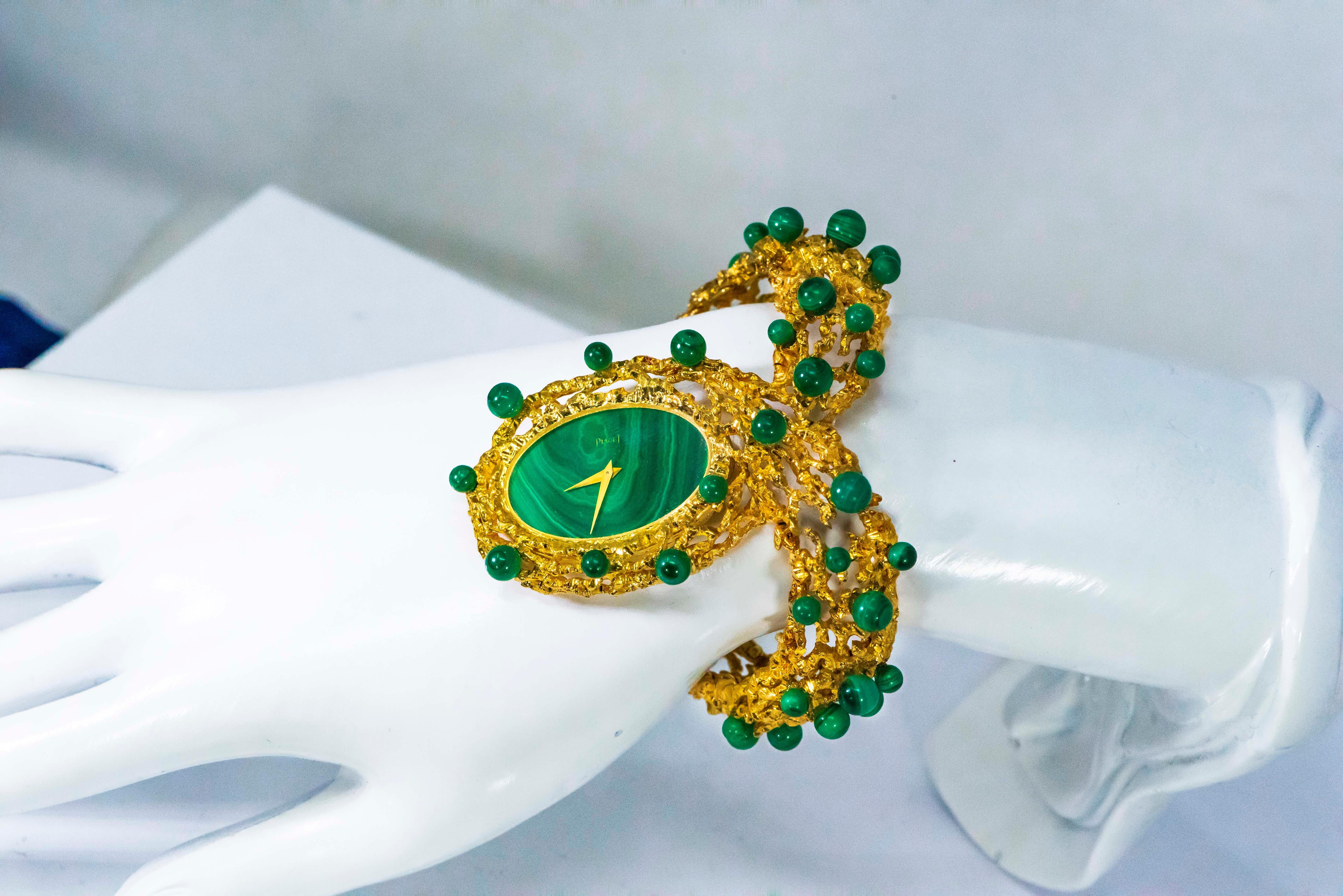 Rare 1970s Piaget Malachite Dial Open Work Textured 