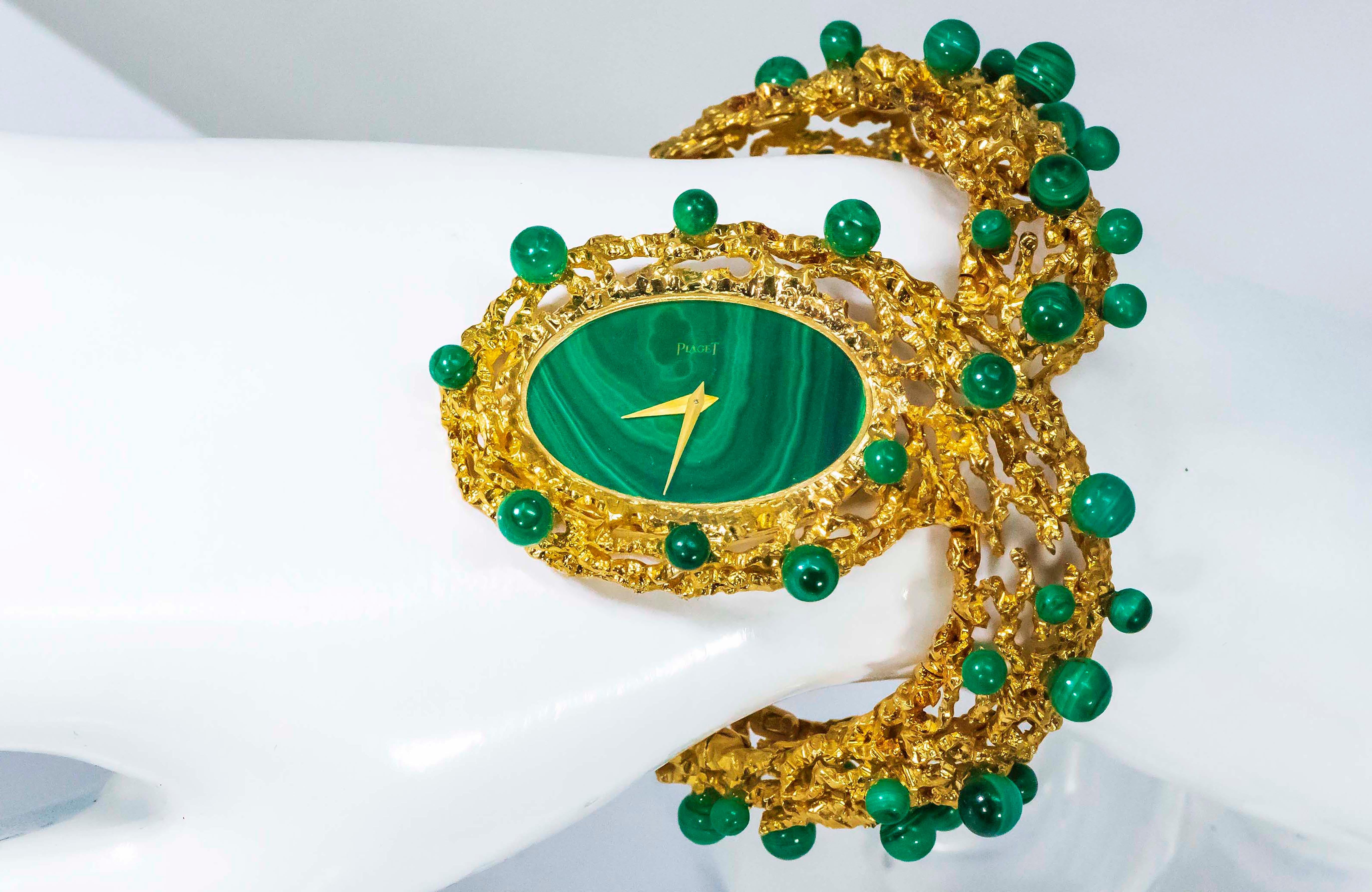 Women's or Men's Rare 1970s Piaget Malachite Dial Open Work Textured 
