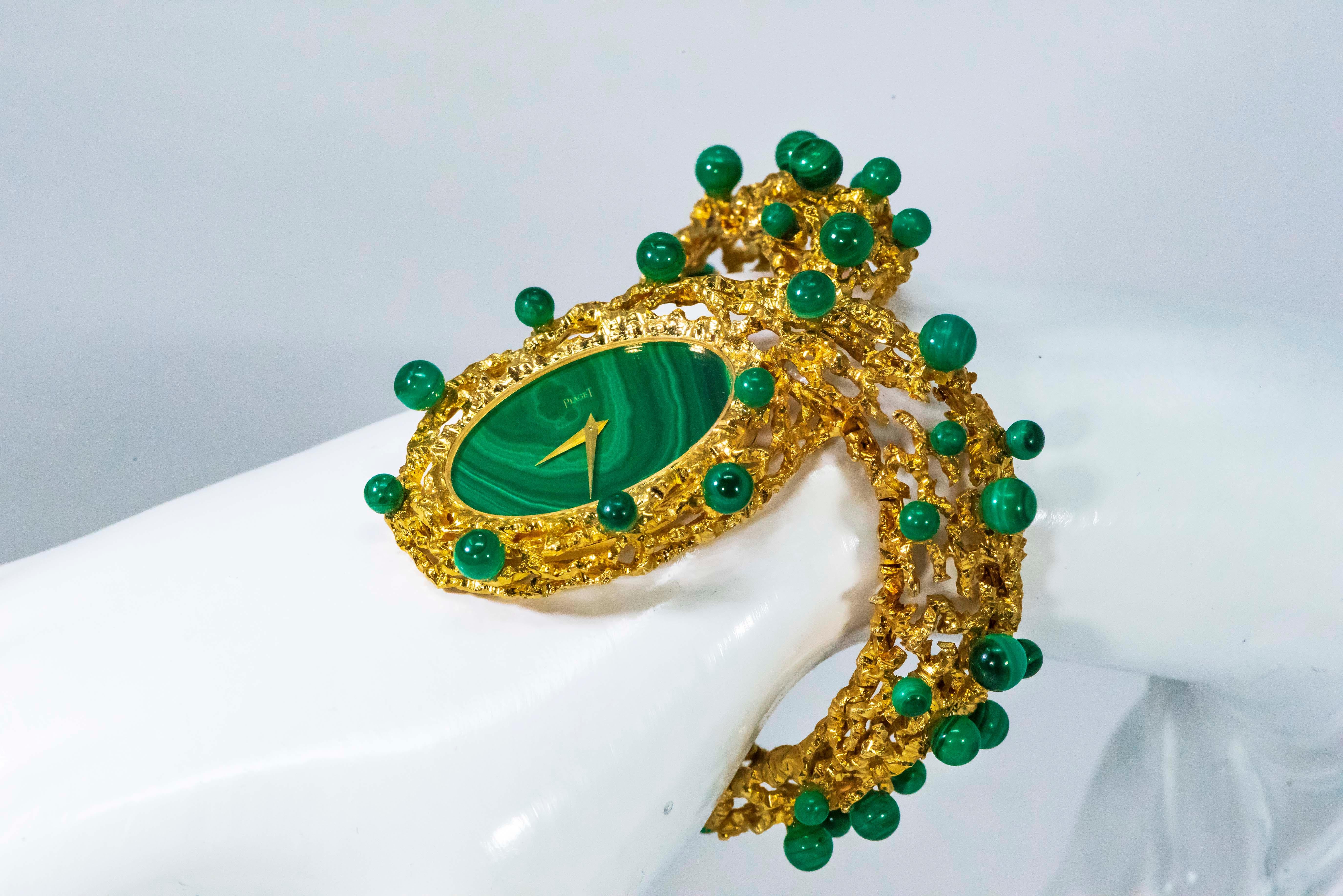 Rare 1970s Piaget Malachite Dial Open Work Textured 