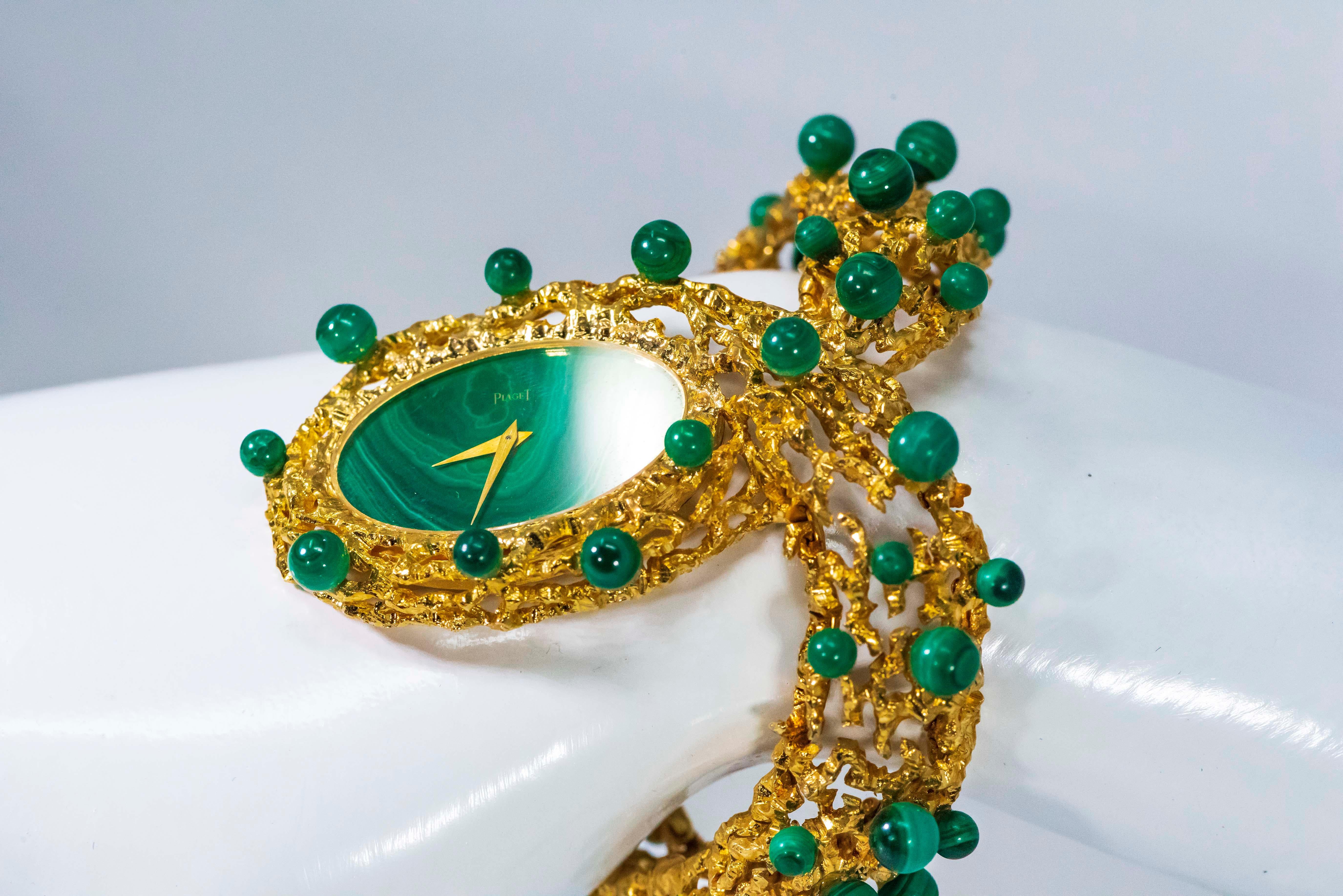 Rare 1970s Piaget Malachite Dial Open Work Textured 