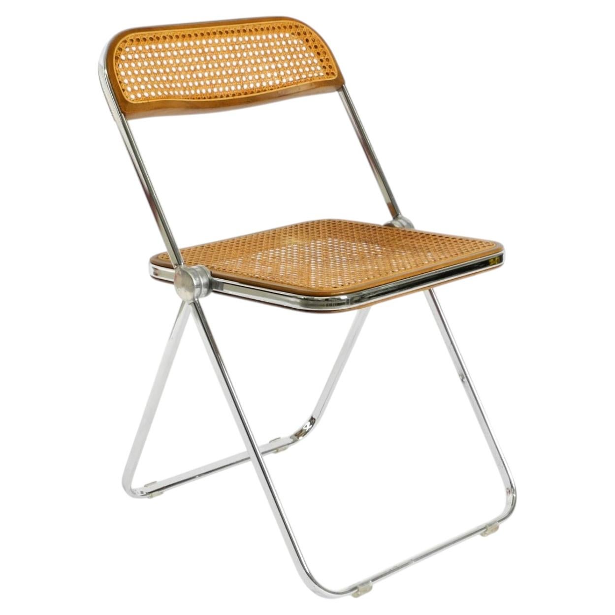 Rare 1970s Plia folding chair with Vienna cane by Giancarlo Piretti for Castelli