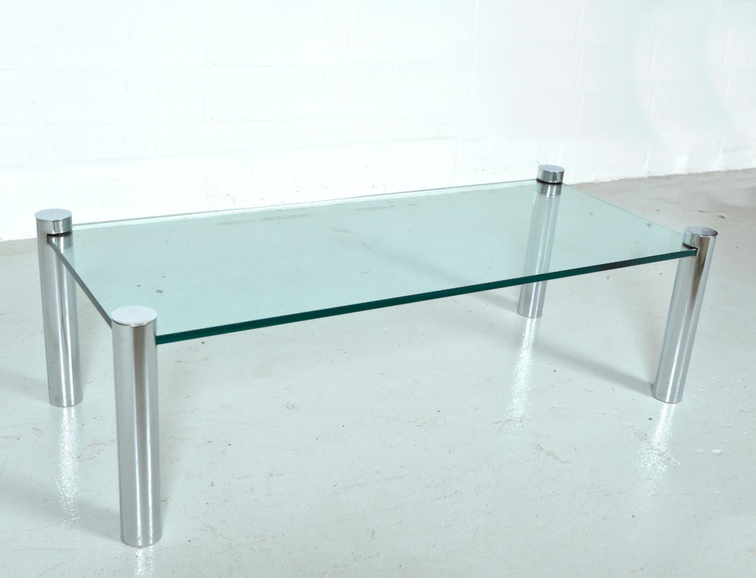 Mid-Century Modern Rare 1970s ROR Glass Chrome Rectangular Coffee Table by Beatles Ringo Starr