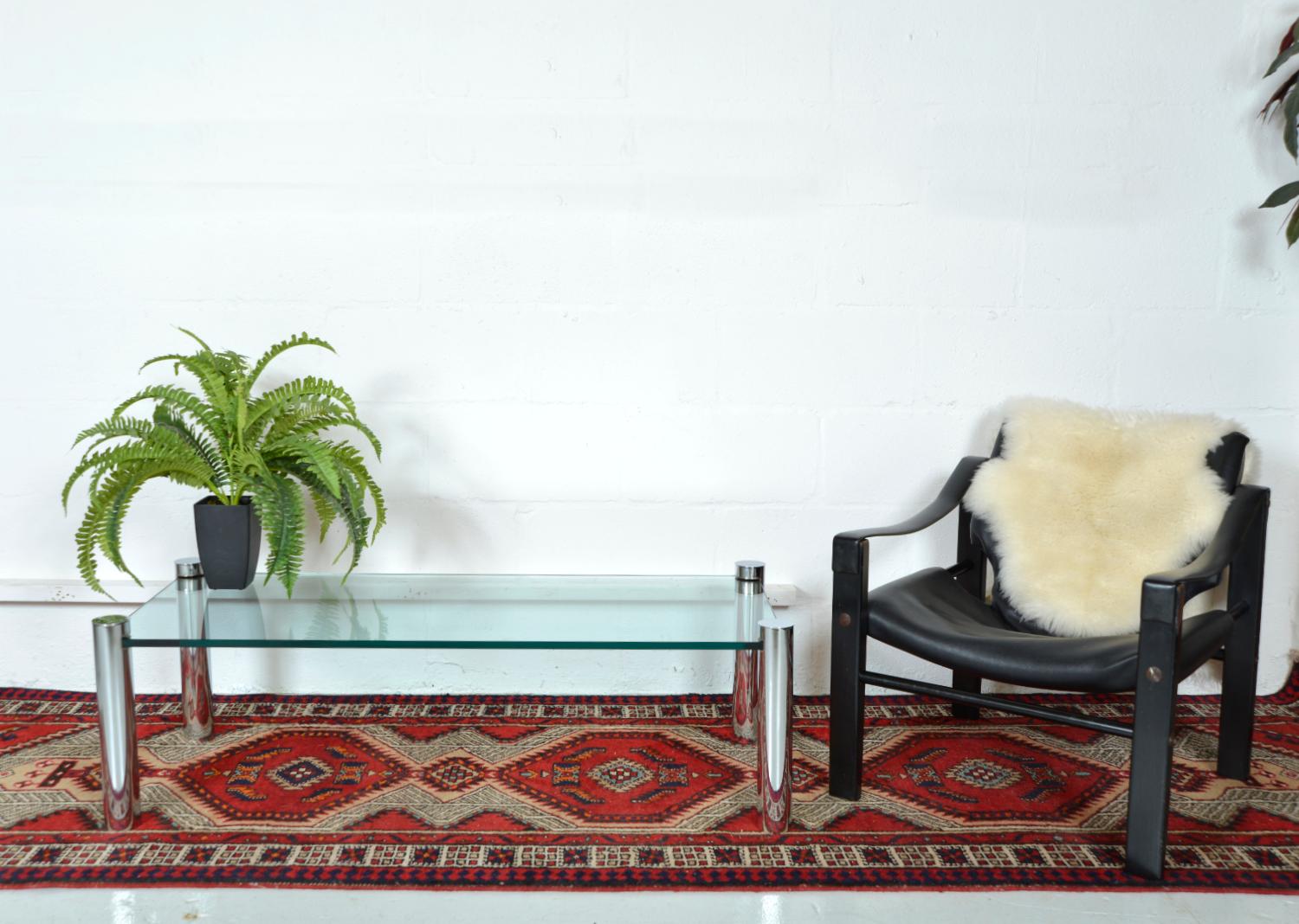 20th Century Rare 1970s ROR Glass Chrome Rectangular Coffee Table by Beatles Ringo Starr