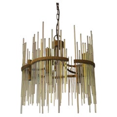 Rare 1970s Sciolari 10-Light Iridescent Glass & Brass Chandelier