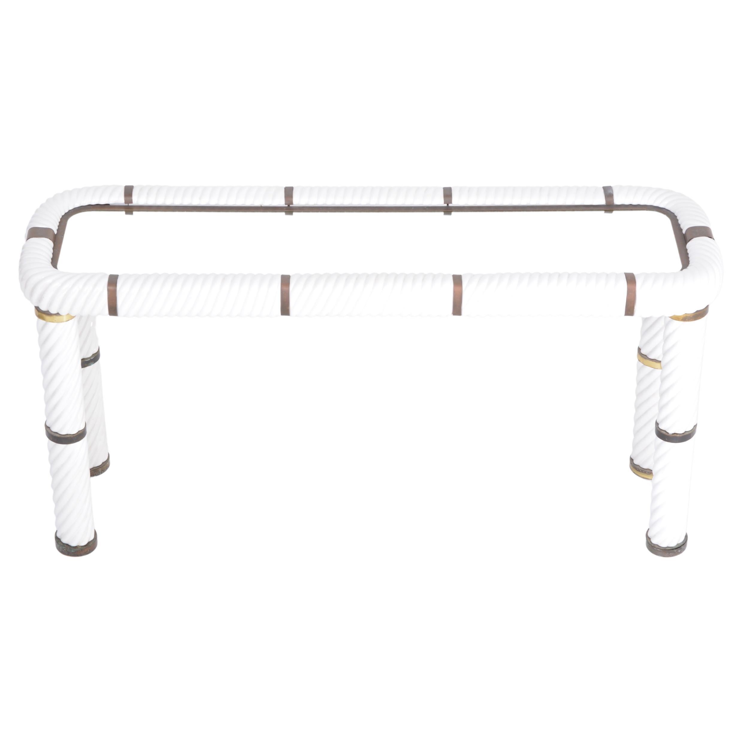 Rare 1970s Tommaso Barbi White Ceramic and Brass Console Table