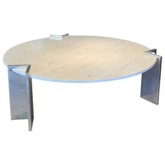 Rare 1970s Travertine and Steel Cocktail Table by Pace Collection