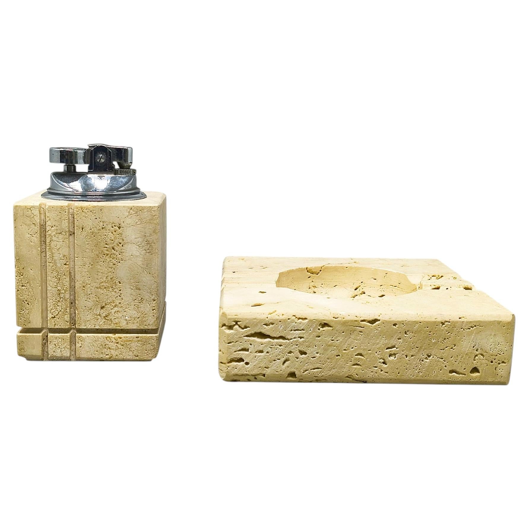 Rare 1970s Travertine Smoking Set by Enzo Mari for Fratelli Mannelli