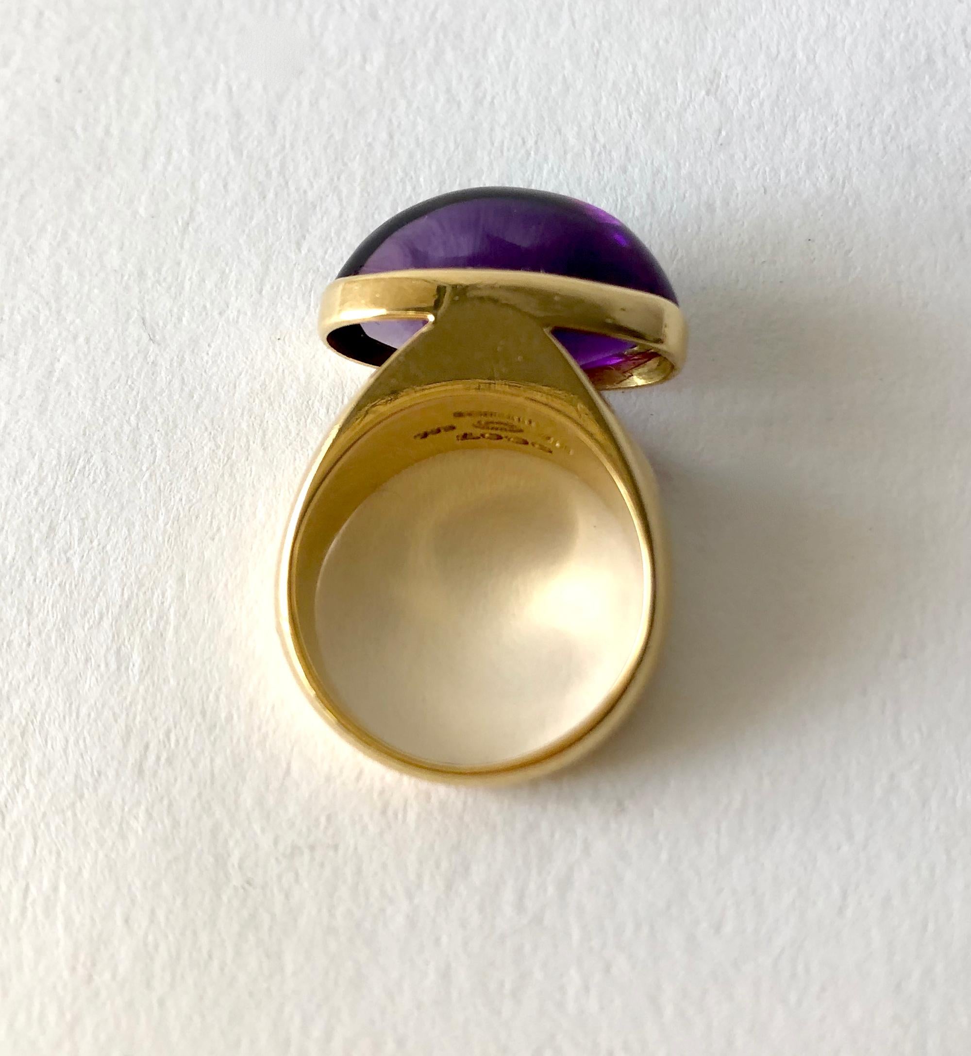 Modernist 1970s Tuk Fischer for Georg Jensen 18 Karat Gold Amethyst Danish Modern Ring