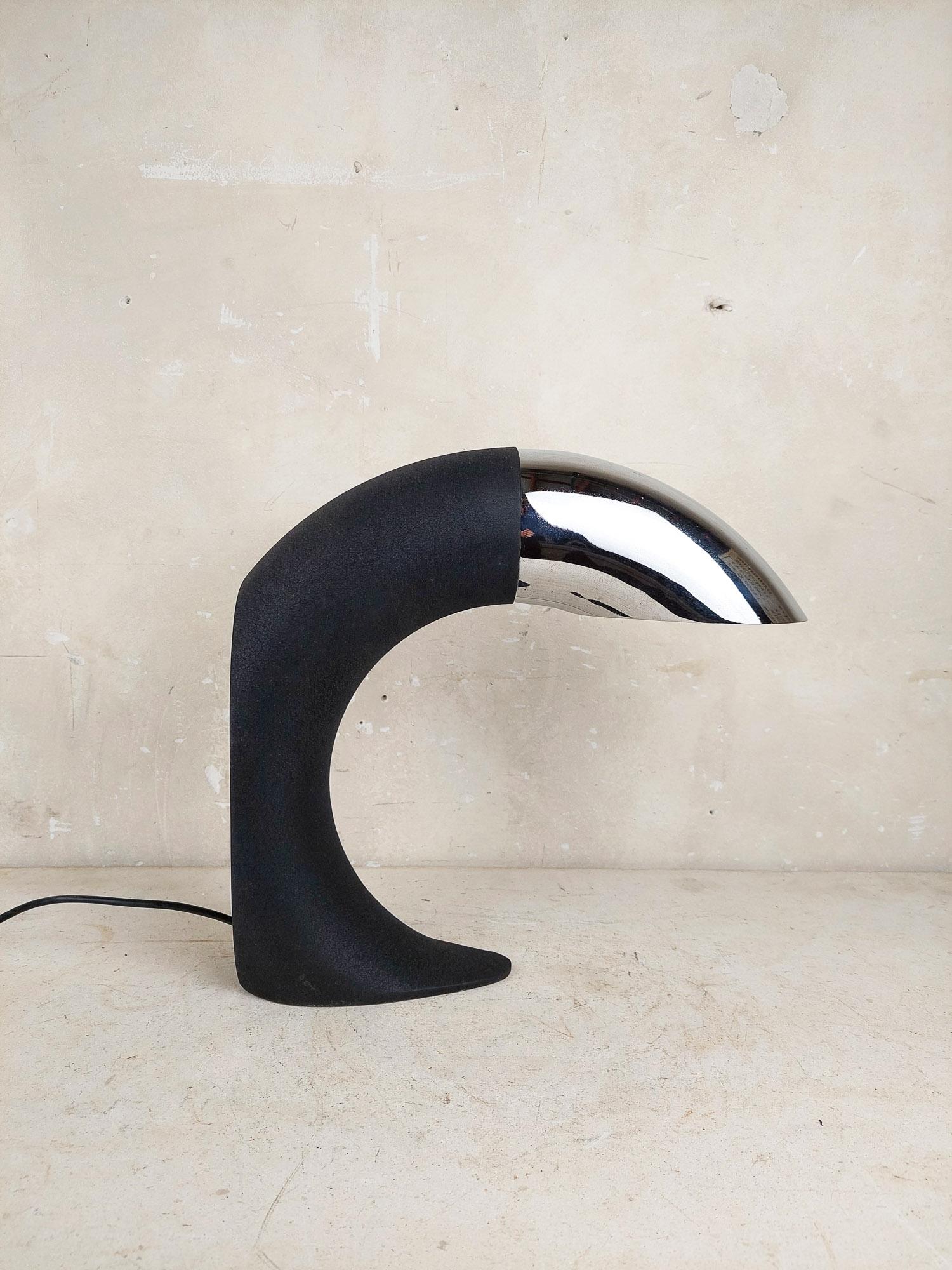 French Rare 1970s Vintage Design Black and Crome Table Lamp with Rotatable Shade For Sale