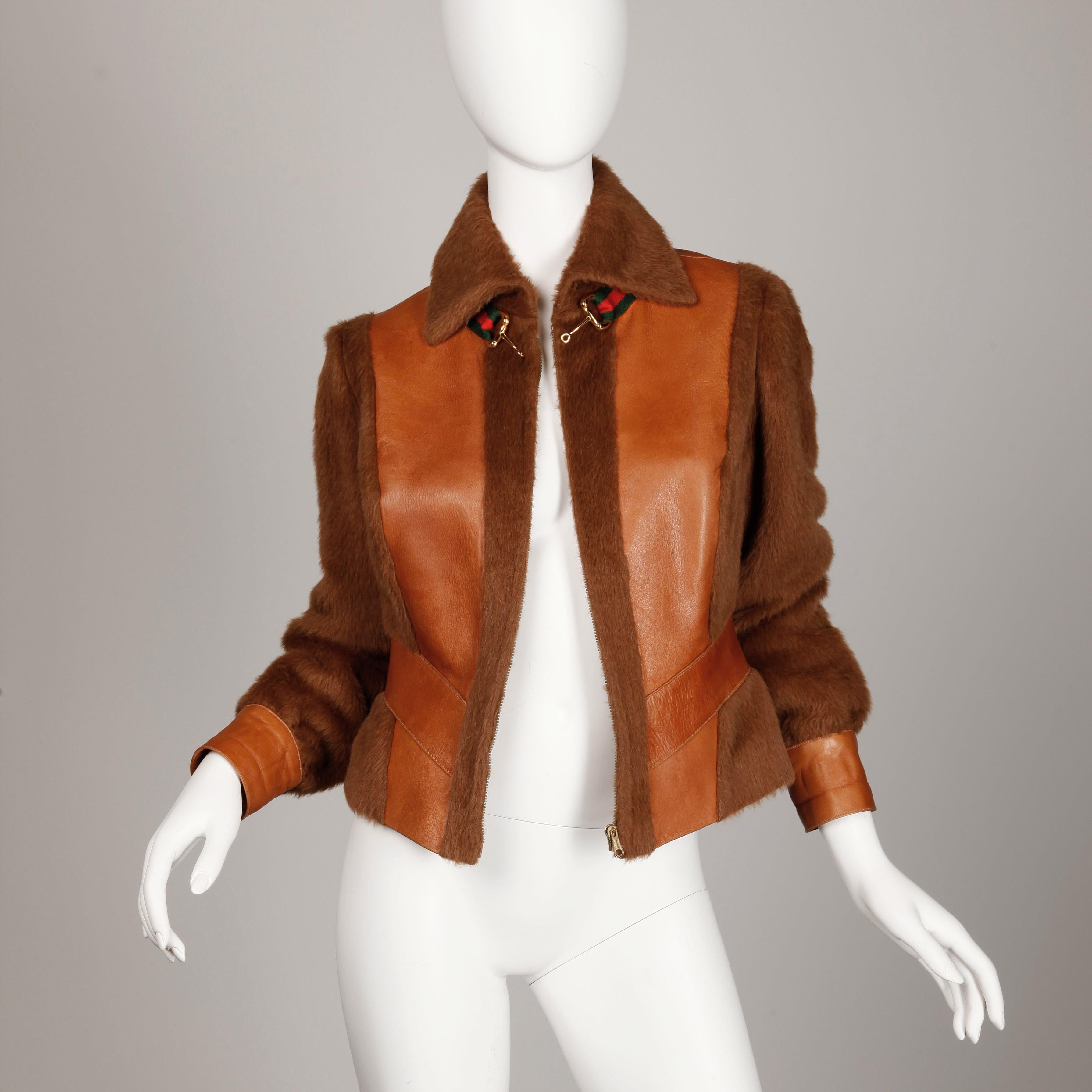 Rare 1970s Vintage Gucci Leather + Mohair Jacket In Excellent Condition In Sparks, NV