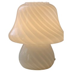 Rare 1970s Vintage Murano Mushroom Lamp White Swirl Mouth Blown Glass Italian