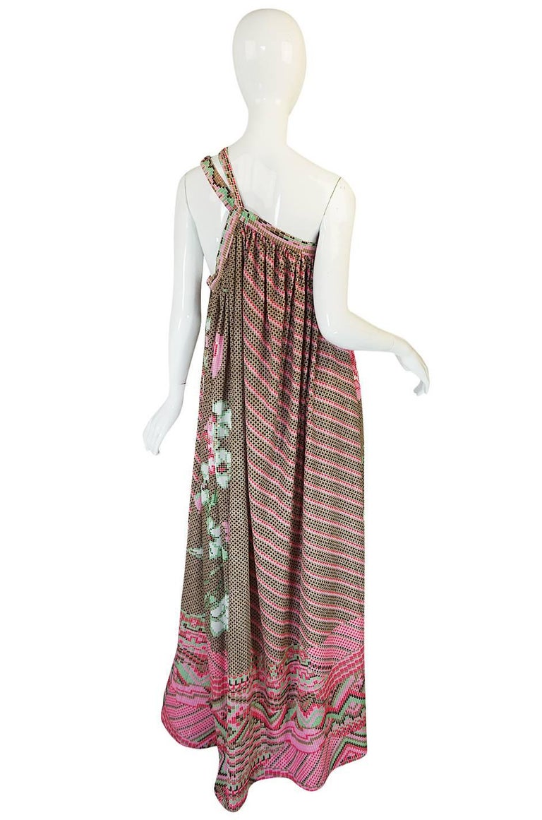 Rare 1970s Yuki Halter Caftan Digital Print Jersey Dress For Sale at ...