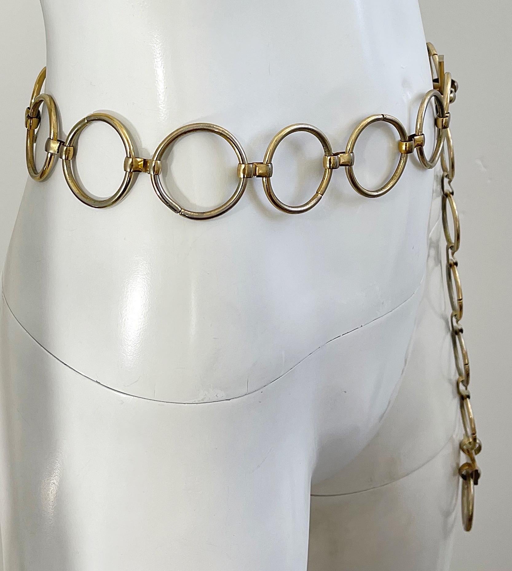 Rare 1970 Yves Saint Laurent Gold Disco 70s Ring Chain Belt Neckalce en vente 7