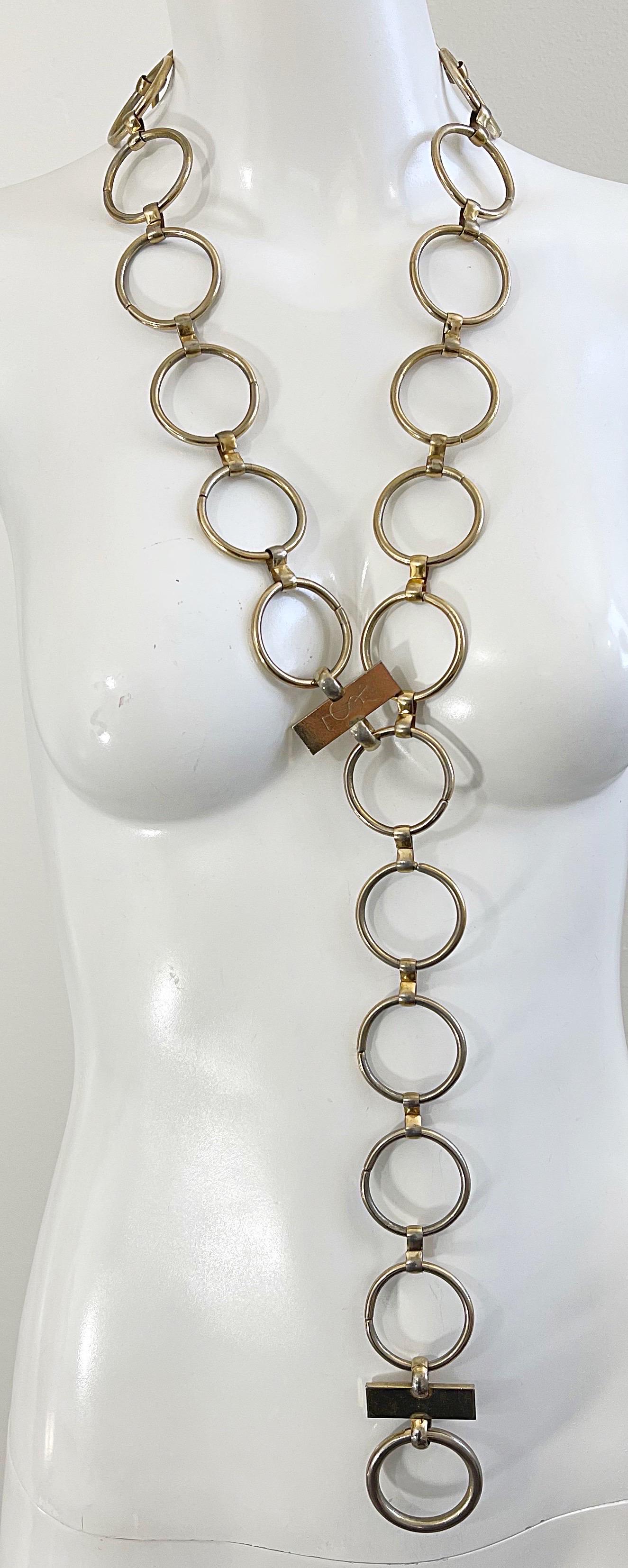 Rare 1970 Yves Saint Laurent Gold Disco 70s Ring Chain Belt Neckalce Pour femmes en vente