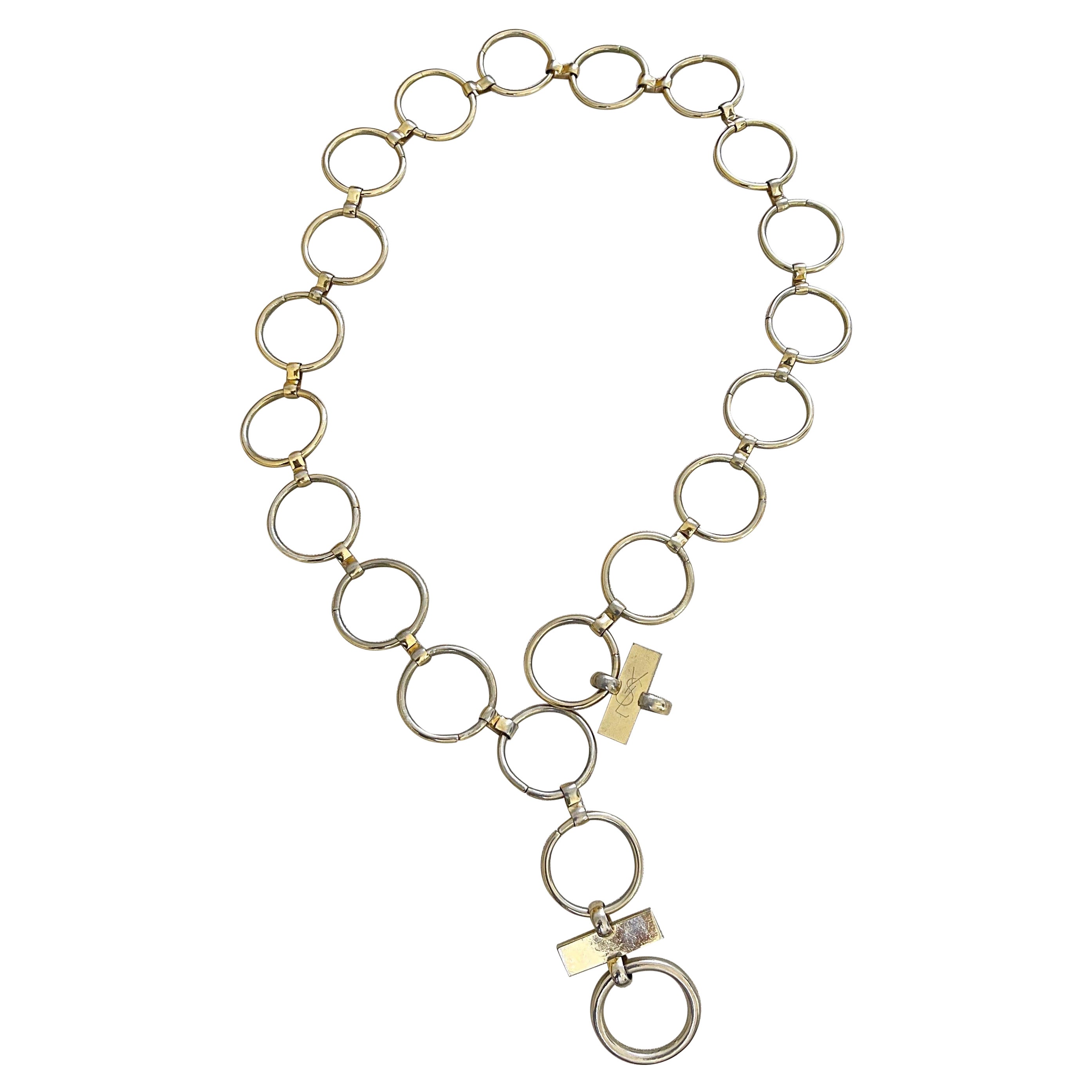 Raro 1970s Yves Saint Laurent Veruschka Oro Disco 70s Anillo Cadena Cinturón Neckalce