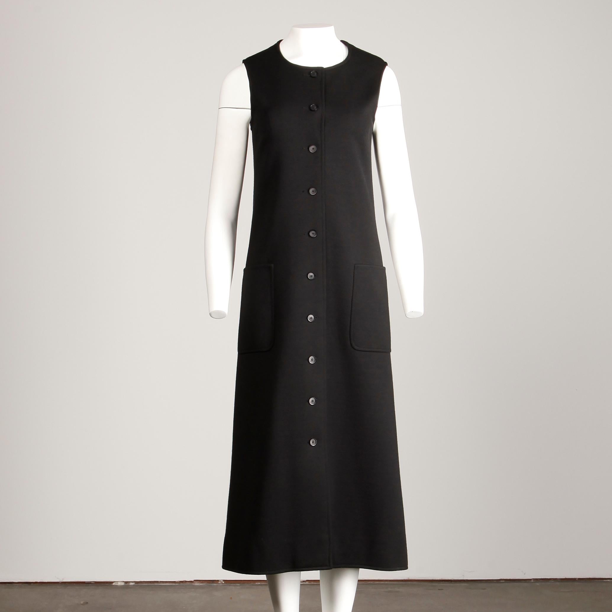 Rare 1970s Yves Saint Laurent YSL Vintage Long Black Wool Maxi Vest or Dress In Excellent Condition For Sale In Sparks, NV