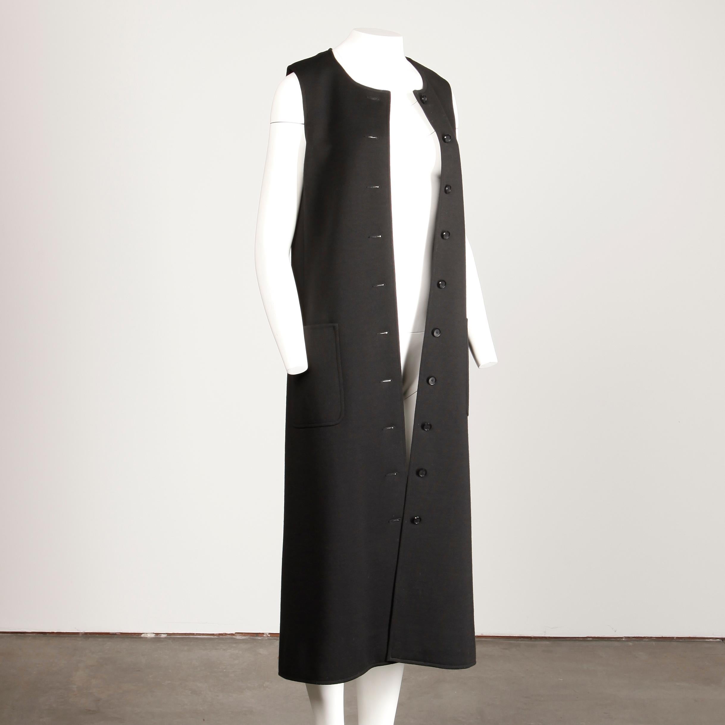 Women's Rare 1970s Yves Saint Laurent YSL Vintage Long Black Wool Maxi Vest or Dress For Sale