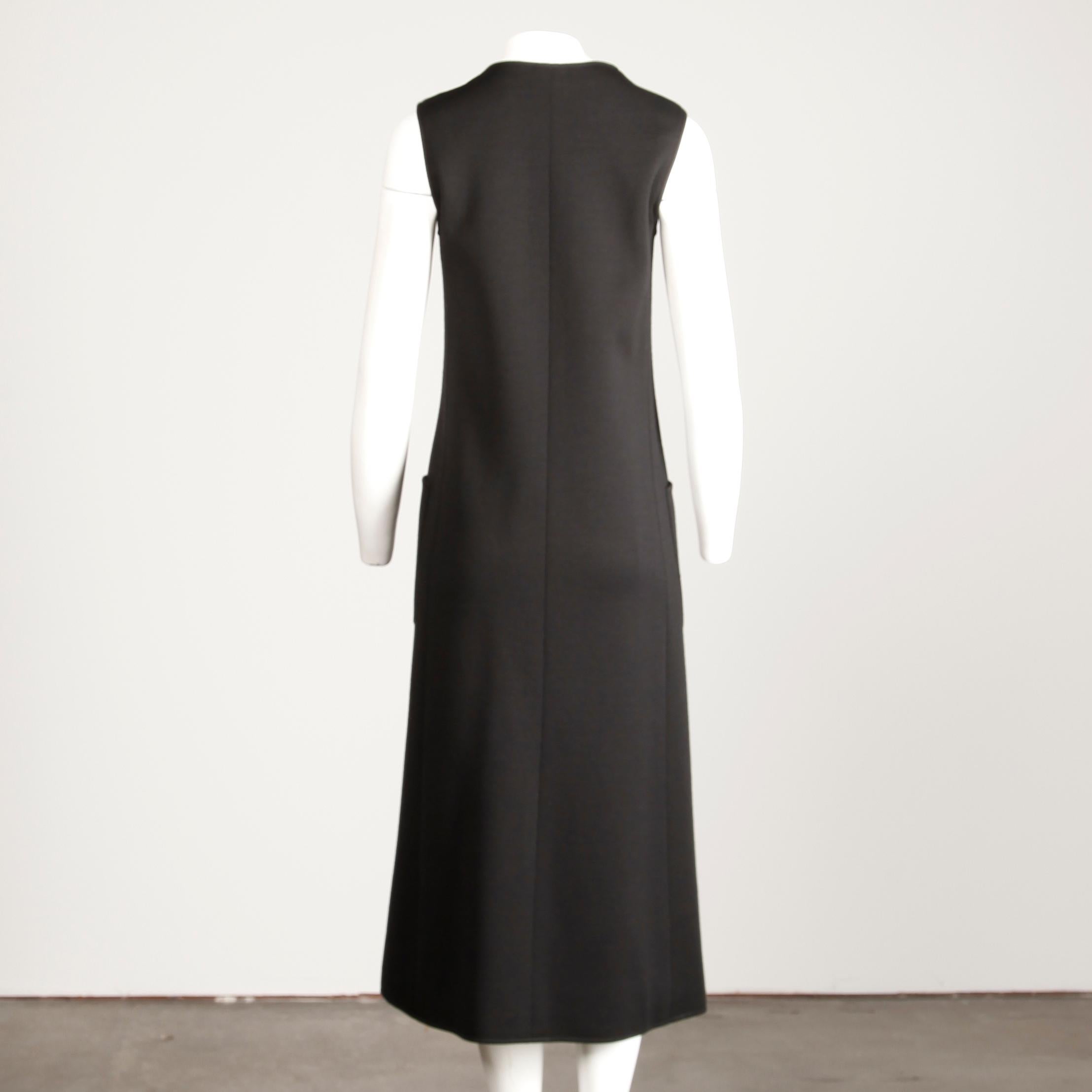 Rare 1970s Yves Saint Laurent YSL Vintage Long Black Wool Maxi Vest or Dress For Sale 2